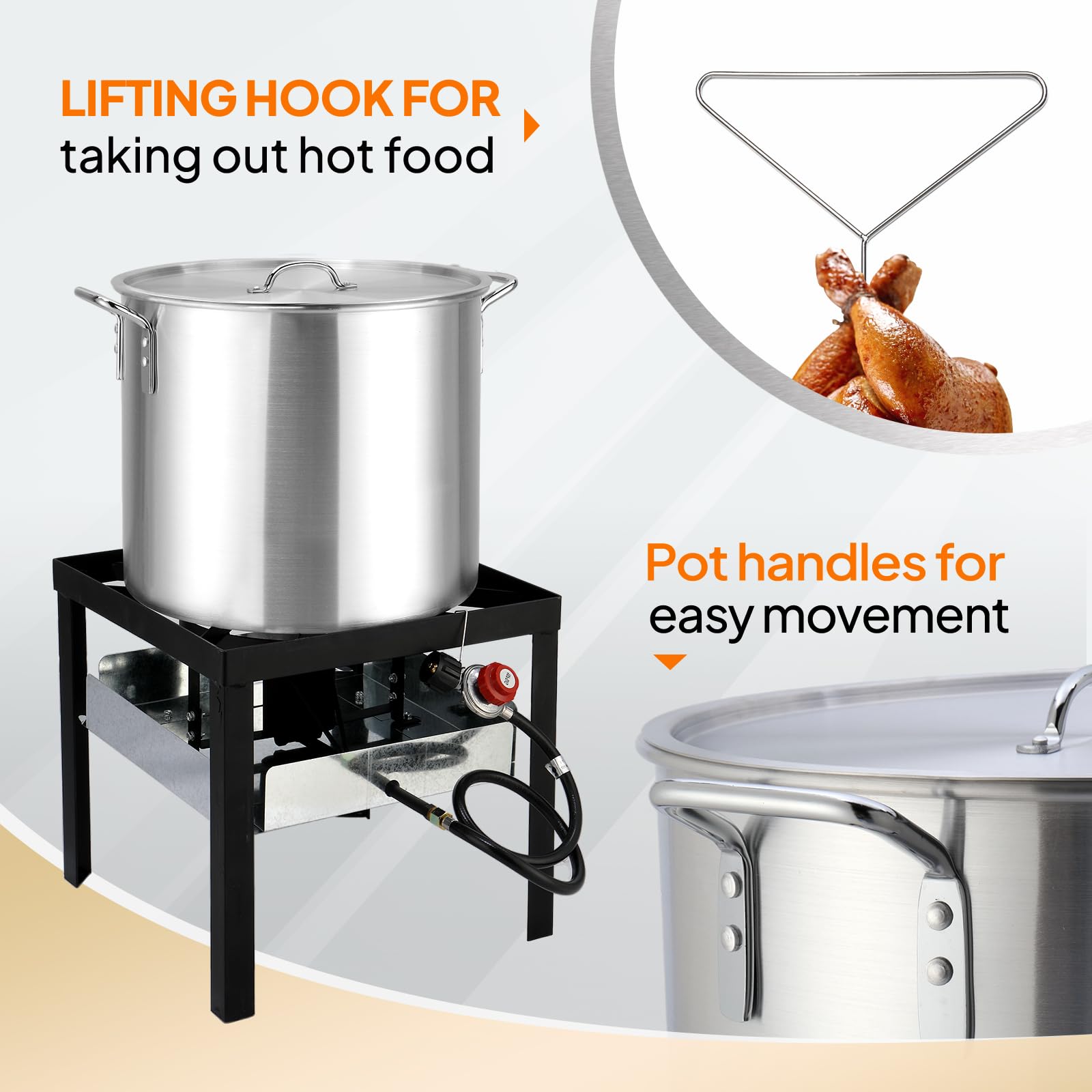 Rovsun 60Qt Turkey Fryer With 150,000Btu Propane Stove, Aluminum Seafood Crawfish Boiler Steamer & Deep Fryer With Basket, 10Psi