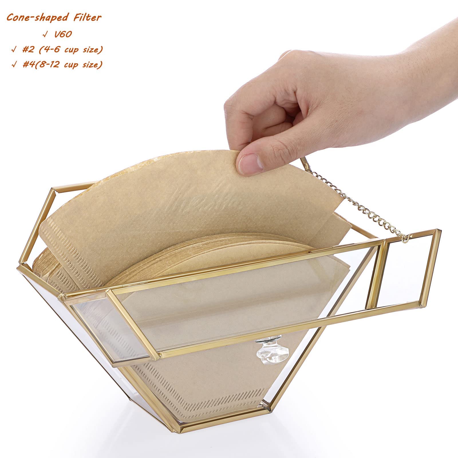 Elldoo Gold Glass Coffee Filter Holder Coffee Paper Storage Container Filter Paper Dispenser Rack With Dustproof Cover