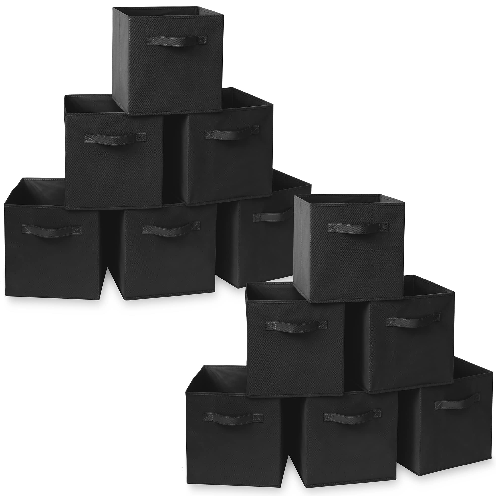 Casafield Set Of 12 Collapsible Fabric Cube Storage Bins, Black - 11'' Foldable Cloth Baskets For Shelves, Cubby Organizers & Mo