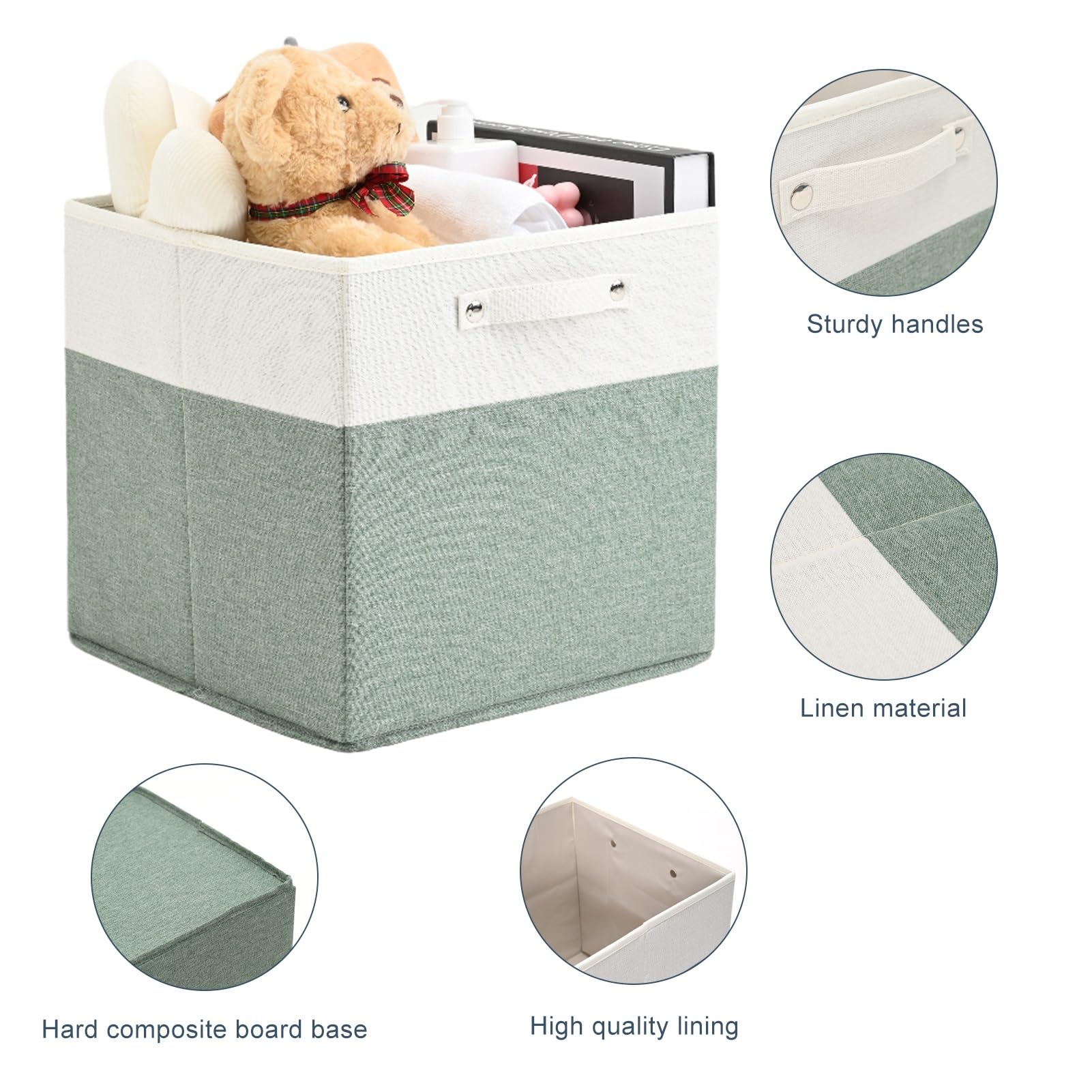 13 X 13 Inch Fine Linen Storage Bins With Handles,Fabric Cube Boxs,Collapsible Basket Organizers For Shelves For Home, Closet Dr