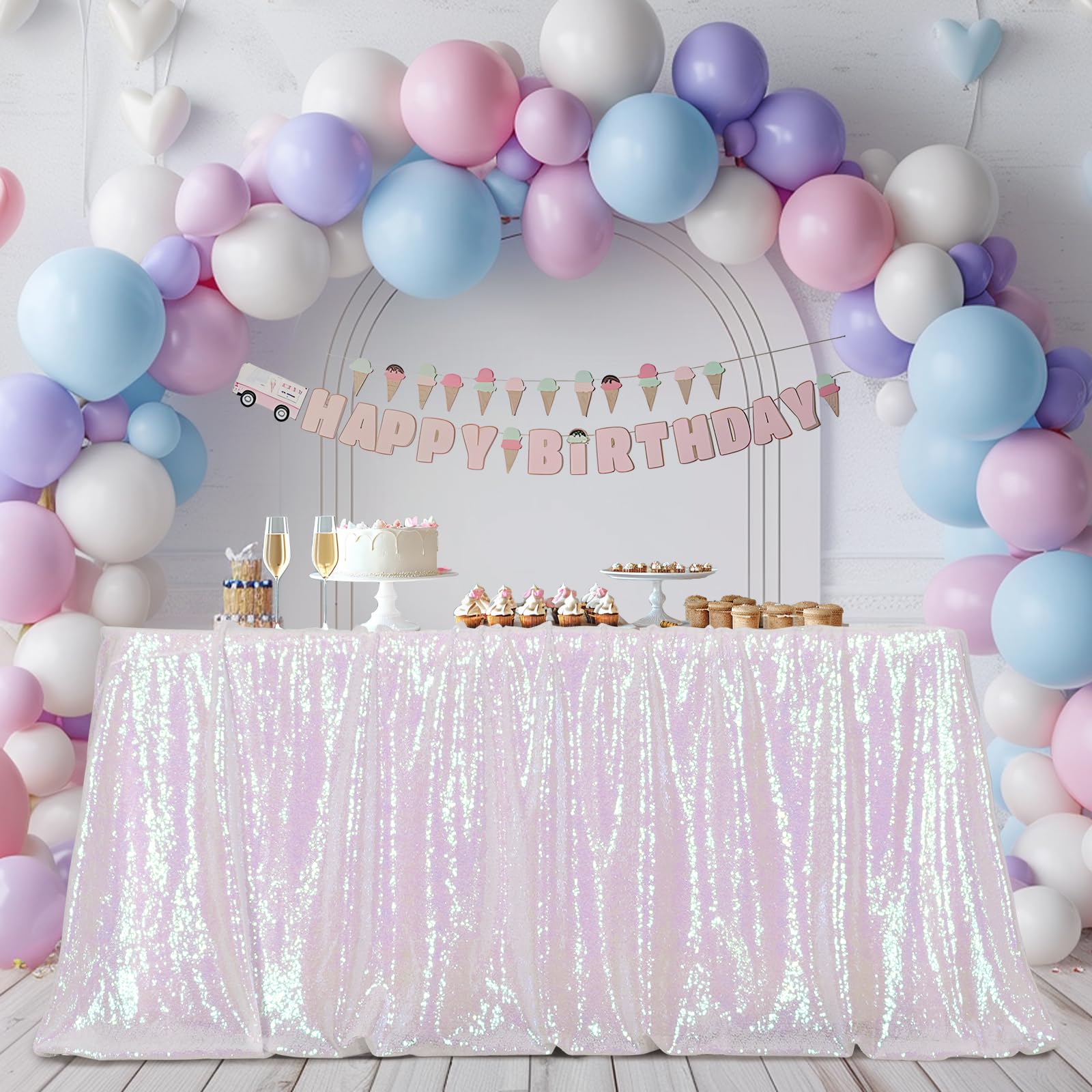 Poise3Ehome 50A72 Rectangle Iridescent Sequin Tablecloth For Party Cake Dessert Table Exhibition Events, Iridescent