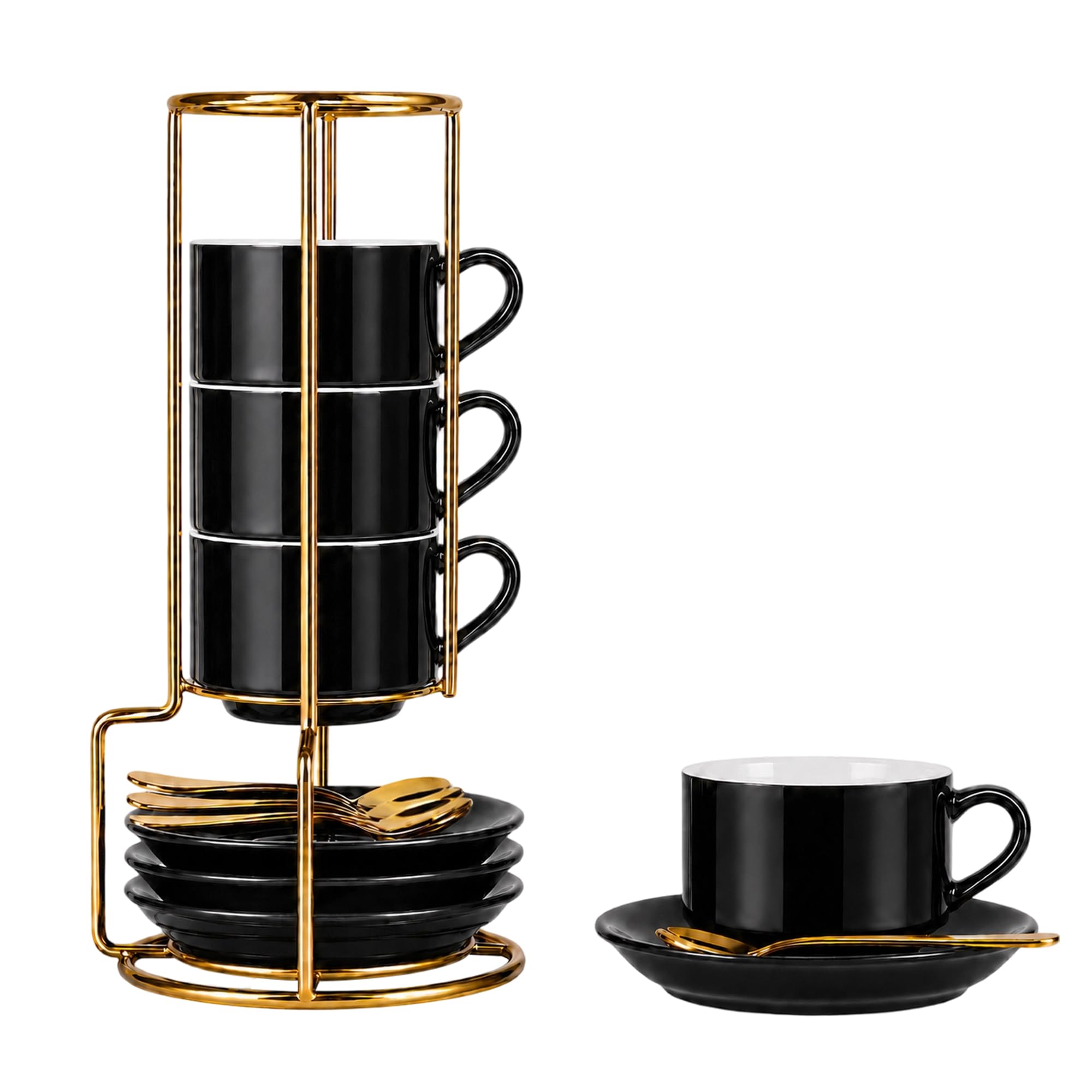 RENEWREVITAL 8 Ounce Cappuccino Cups Set of 4, Black