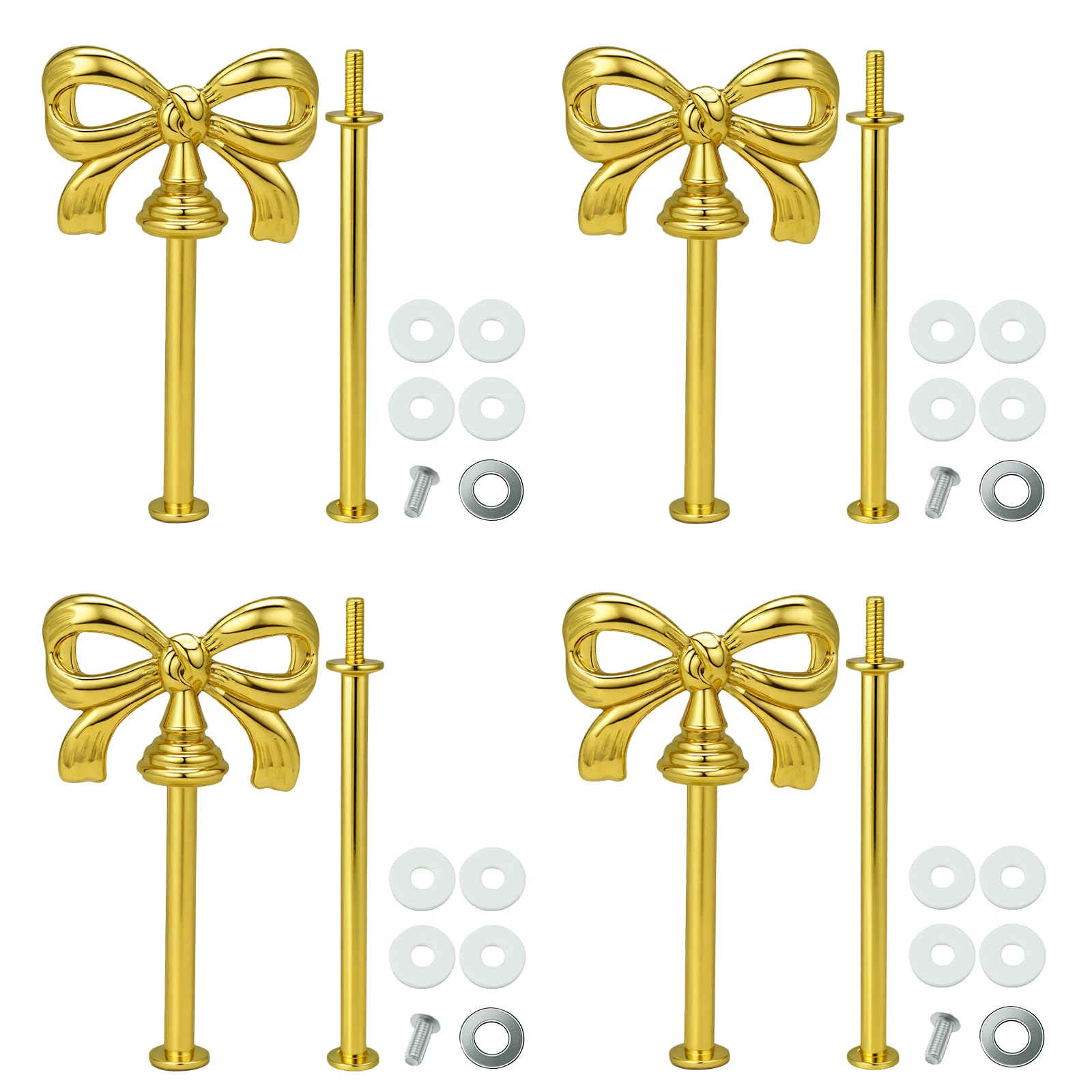wisleousda 4 Sets 2 Tier Cupcake Stand Hardware Handles, BowKnot Gold Zinc Alloy Cake Plate Stand Fittings with Screws, DIY Tie