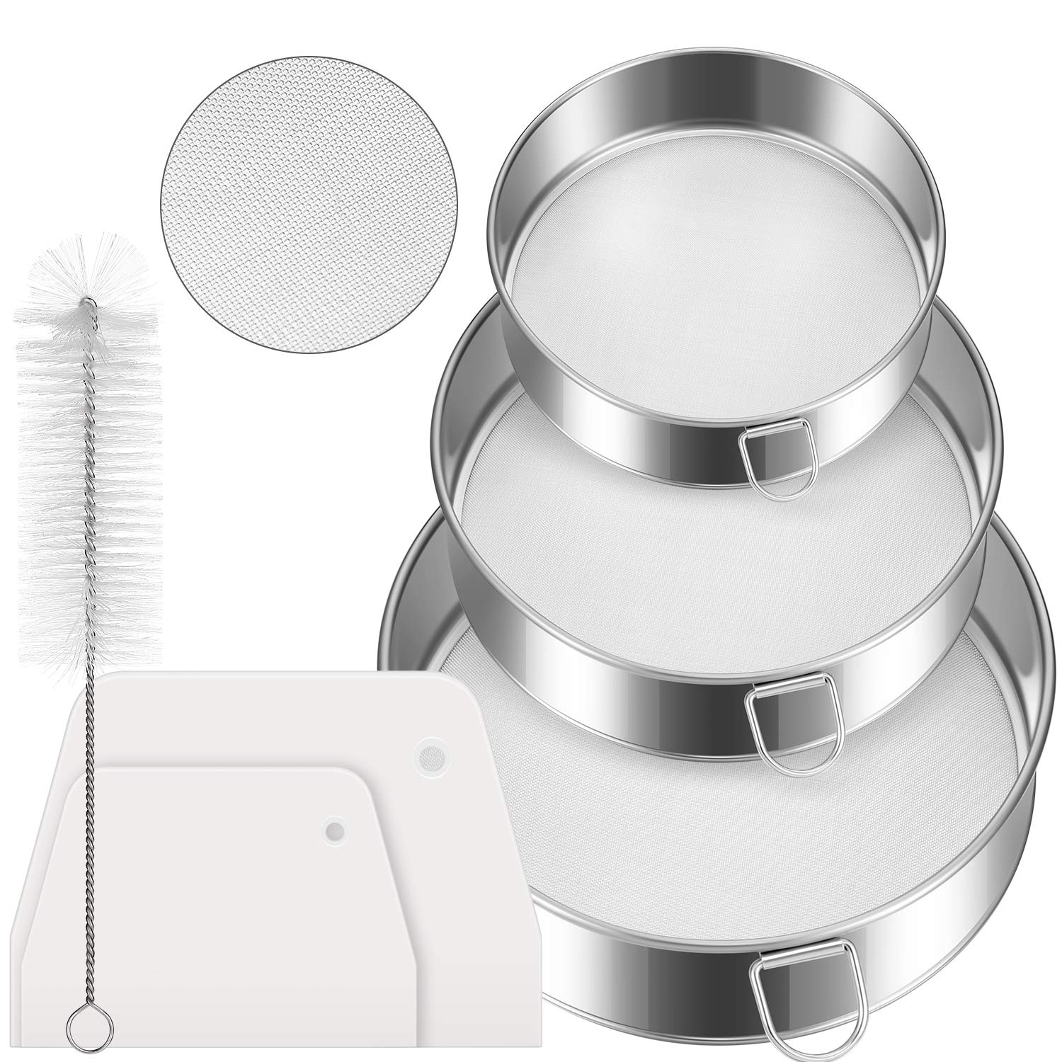 6 Pieces Tamis Flour Sieve Set 6 Inch 8 Inch 10 Inch Flour Sieve 60 Mesh Stainless Steel Round Sifter For Baking With Dough Scra