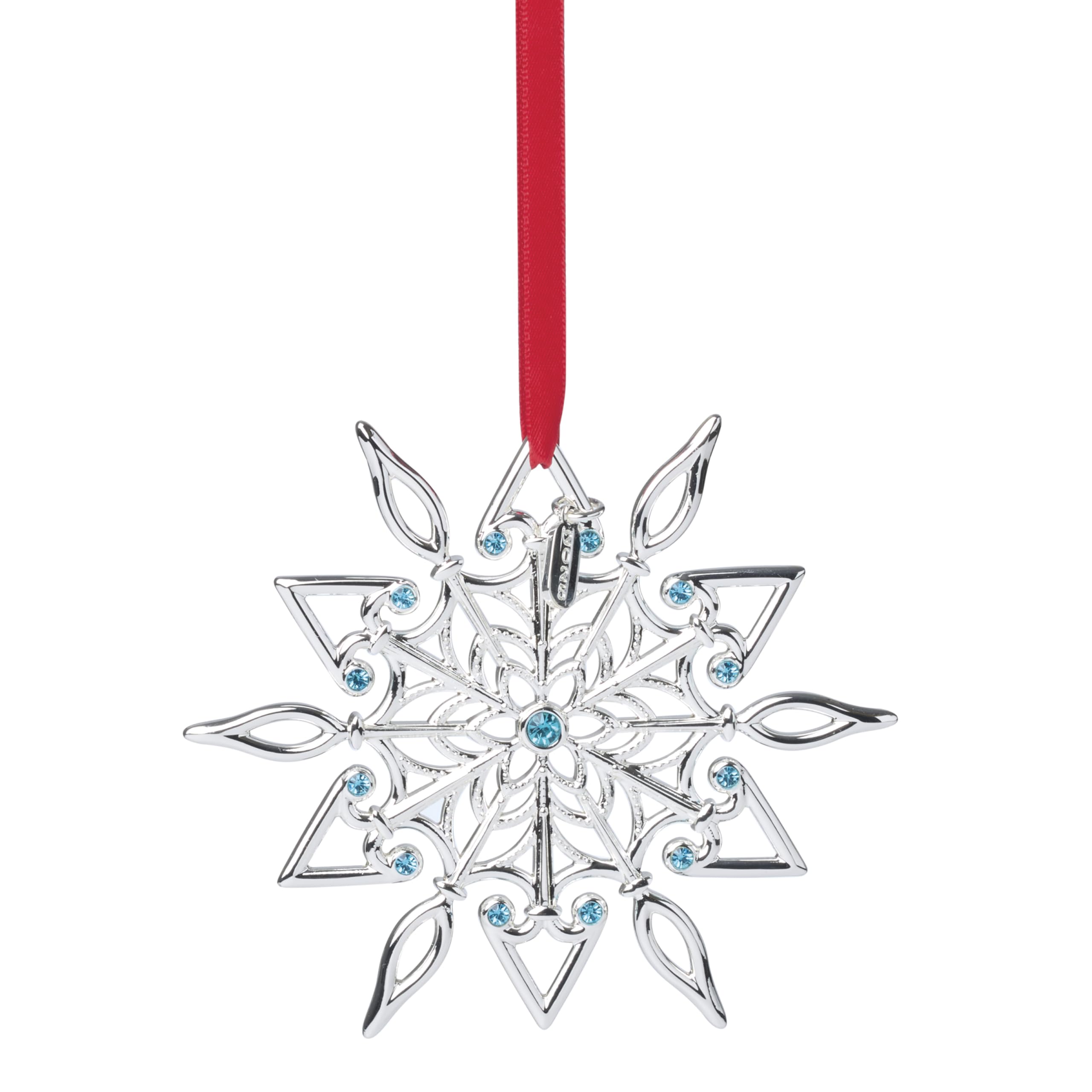 Lenox Ornament, 2025 Snow Majesty Silverplate Ornament, Stainless Steel Christmas Tree Decoration, Snowflake Design, Blue Jewele