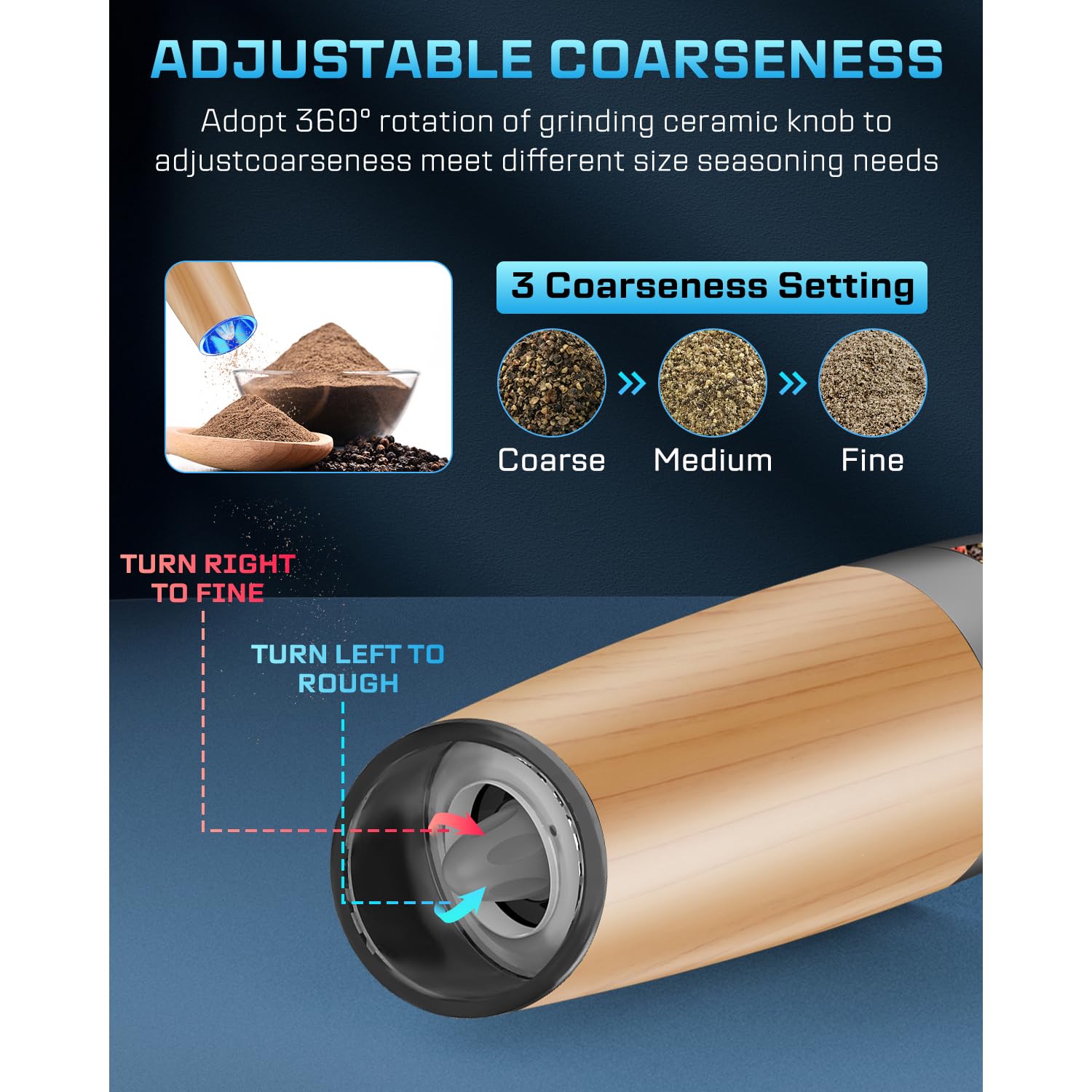Xinxu Gravity Electric Salt And Pepper Grinder Set, Automatic Mill Grinder Shaker,Battery-Operated, Adjustable Coarseness, Stain