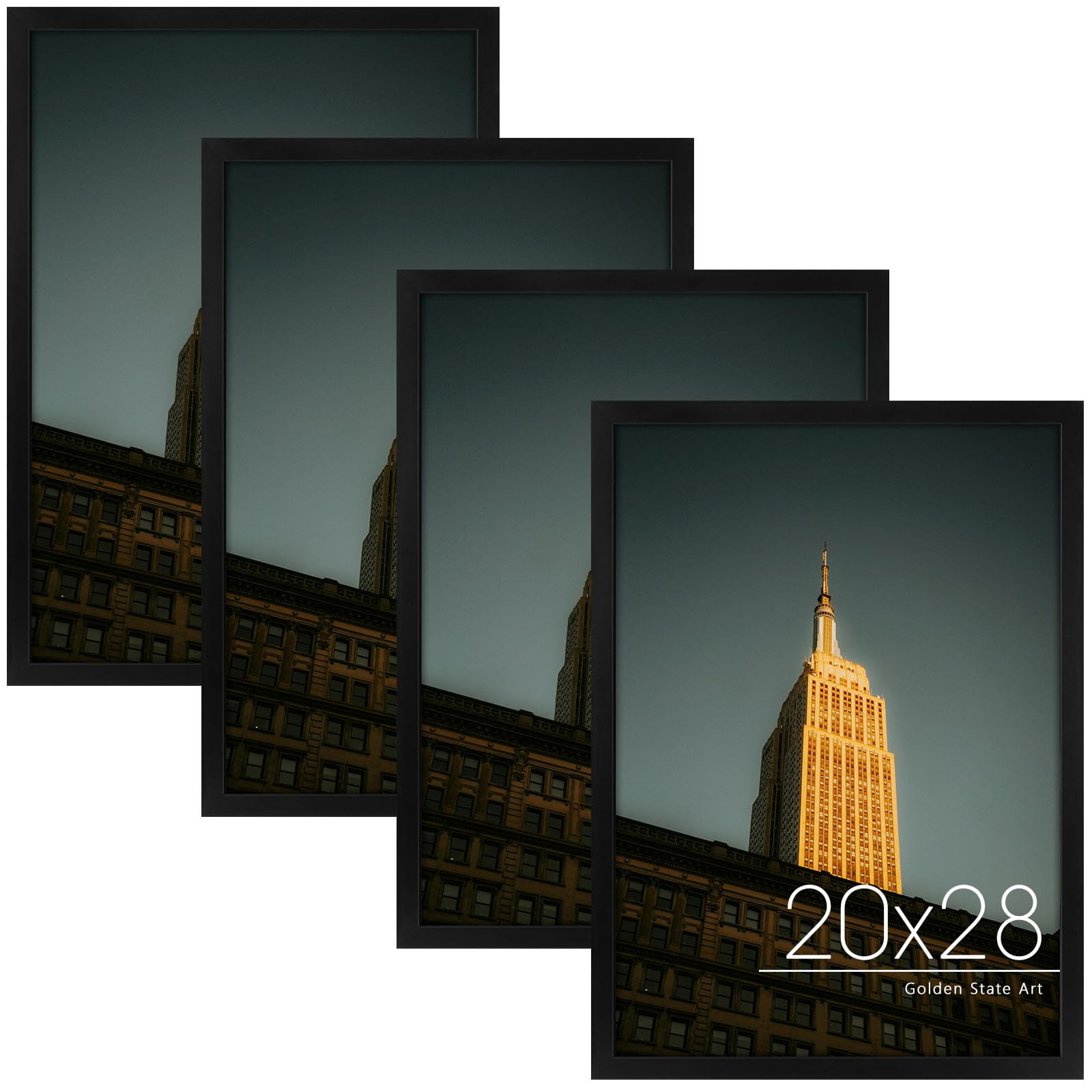 Golden State Art, 20x28 Frame, Black Solid Wood with Real Glass, 20 x 28 Picture Frames for Horizontal or Vertical Gallery Wall,