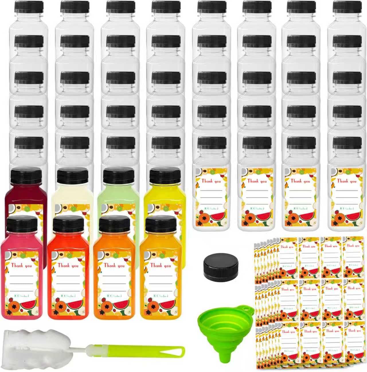 48Pcs 12Oz Juice Bottle With Caps,Plastic Bottles With Caps, Reusable Clear Bulk Beverage Containers For Juice, Milk And Other B