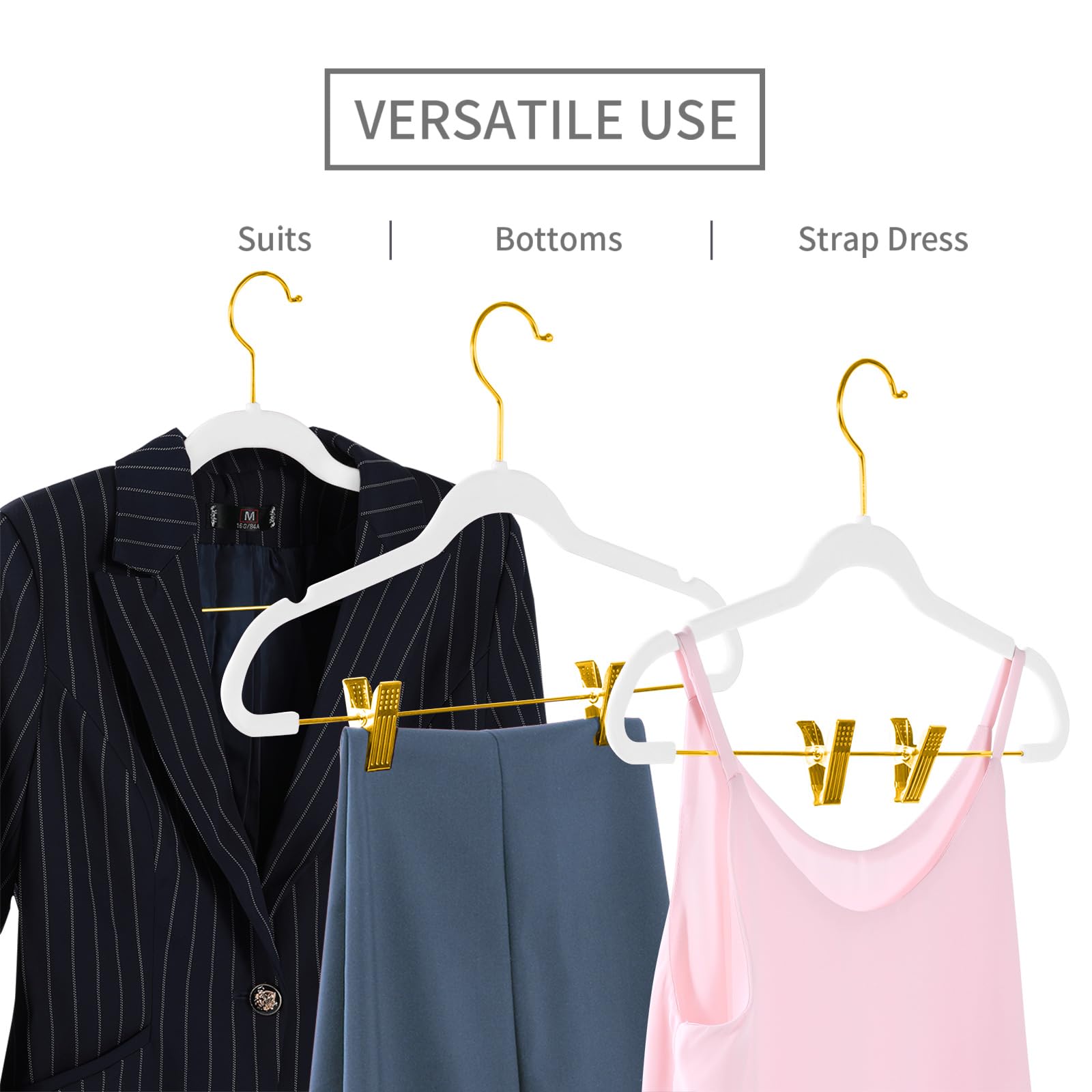 Mizgi Premium Velvet Pants Hangers With Adjustable Clips (Pack Of 20) Slim Skirt Hangers- Non Slip Felt Outfit Dress Hangers Whi