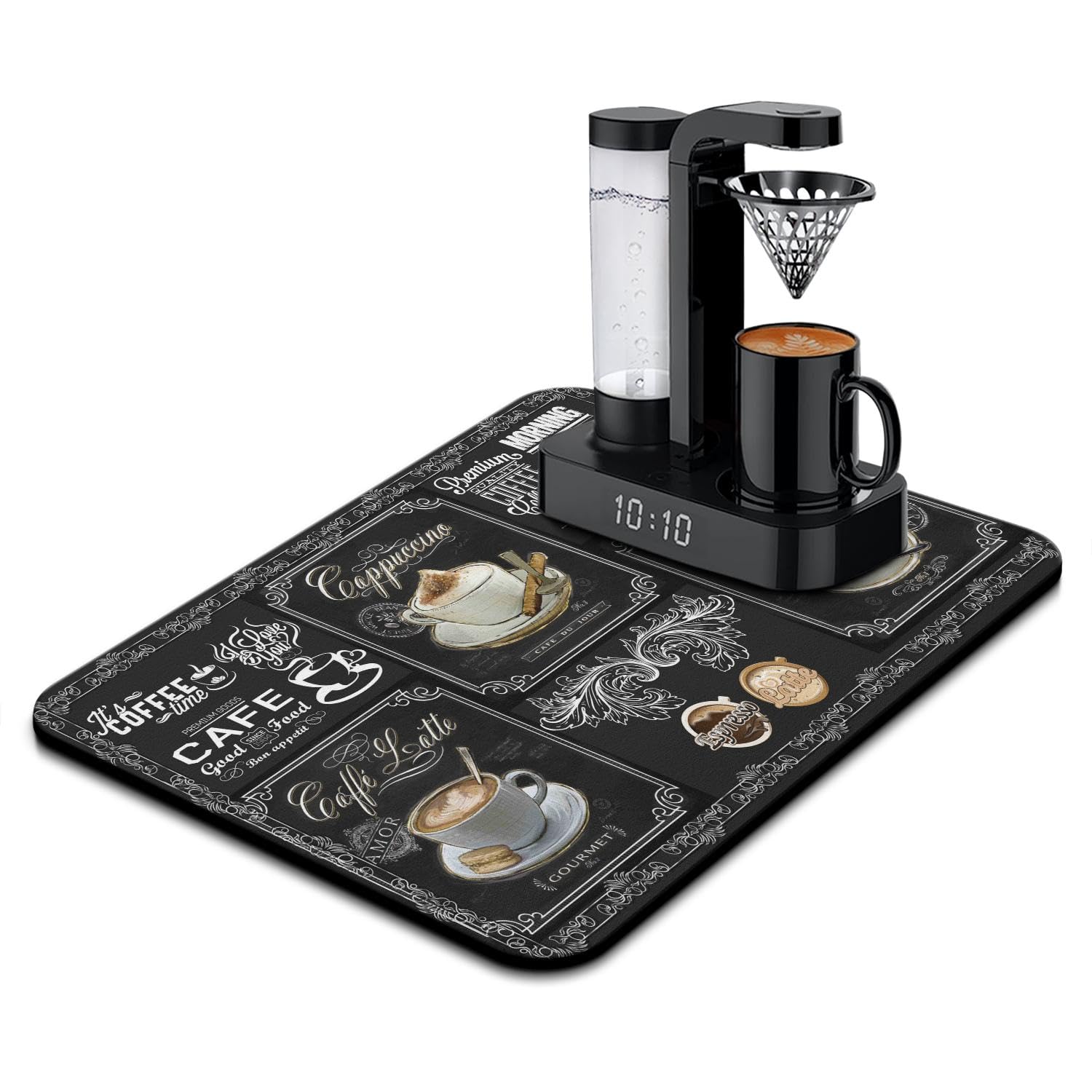 Coffee Bar Mat Accessories for Countertop Super Absorbent Anti-Slip Silicone Flower Dish Drying Mats for Kitchen Counter Drainin