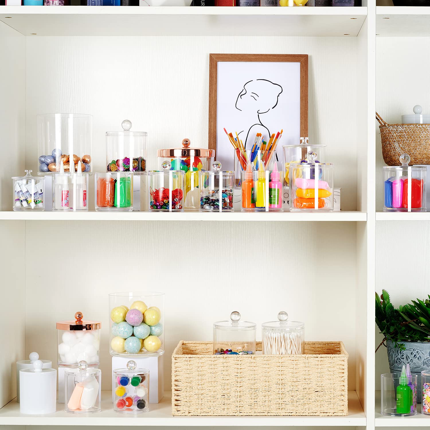 12 Pack Qtip Dispenser Apothecary Jars Bathroom Set With Labels - Sheechungclear Plastic Qtip Holder Storage Set For Cotton Ball