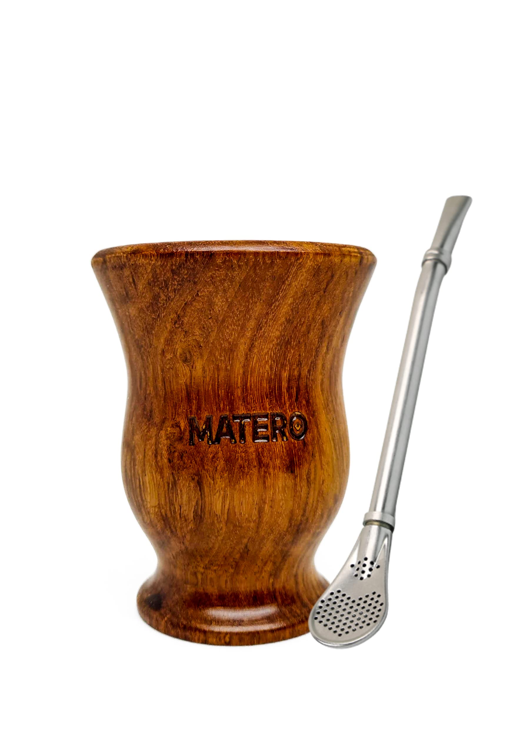 Matero Wooden Yerba Mate Cup With Filter Straw (Bombilla)  120Ml Capacity, Traditional Round Design, Handcrafted Solid Wood, Br