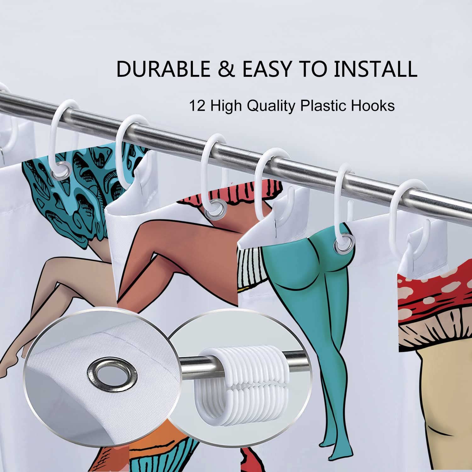 Funny Mushroom Butt Shower Curtain, Fun Cute Sexy Butt 70S 80S Fabric Curtains For Bathroom Hippie Psychedelic Aesthetic Colorfu