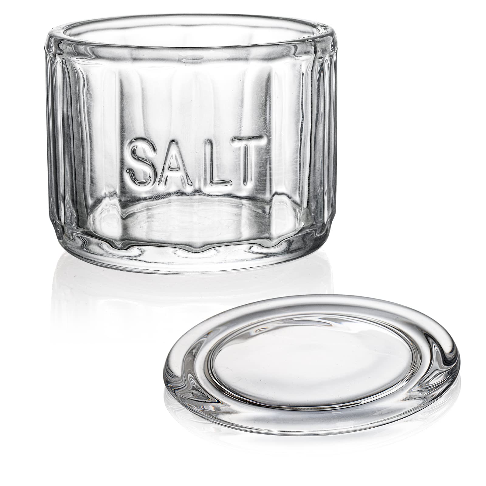 Nicunom 2 Pack Clear Glass Salt Cellar With Lid, Salt Storage Container Salt Box, Retro Style, Kitchen Decor, Wedding Gift, 3.75