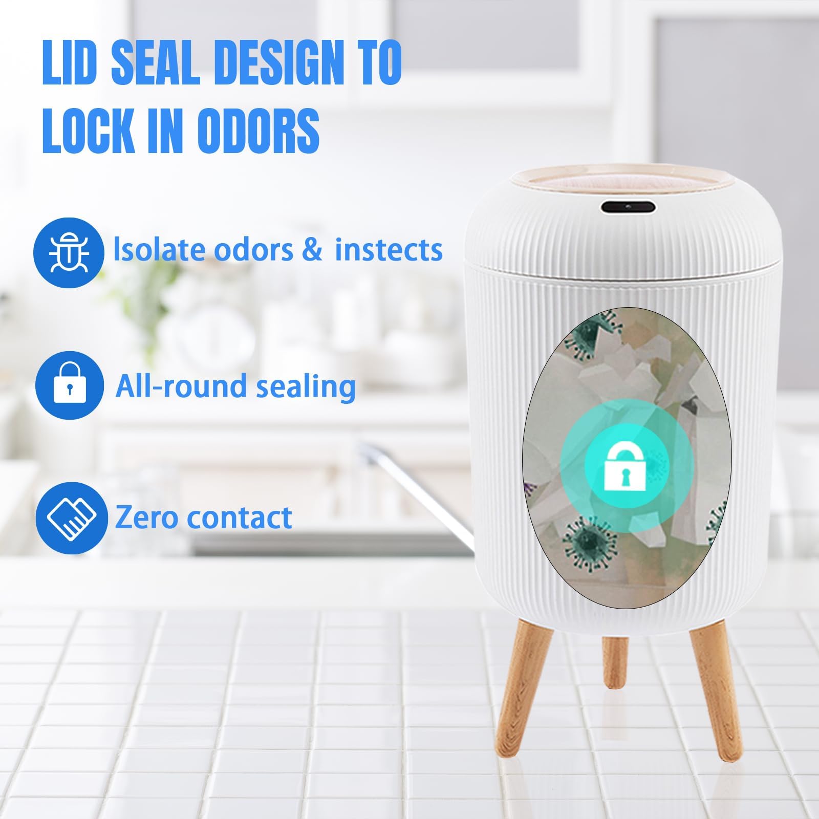 Uralfa Motion Sensor Trash Can With Lid, 3 Gallon / 11 L Automatic Bathroom Trash Can, Touchless Trash Bin, Smart Plastic Garbag