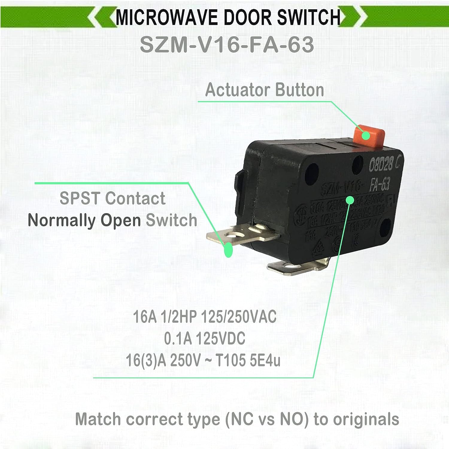 Lonye Szm-V16-Fa-63 Microwave Door Switch Fit For Lg Ge Microwave Oven Szm-V16-Fd-63 3B73362F Ps3522738 (Normally Open)(1 Pc)