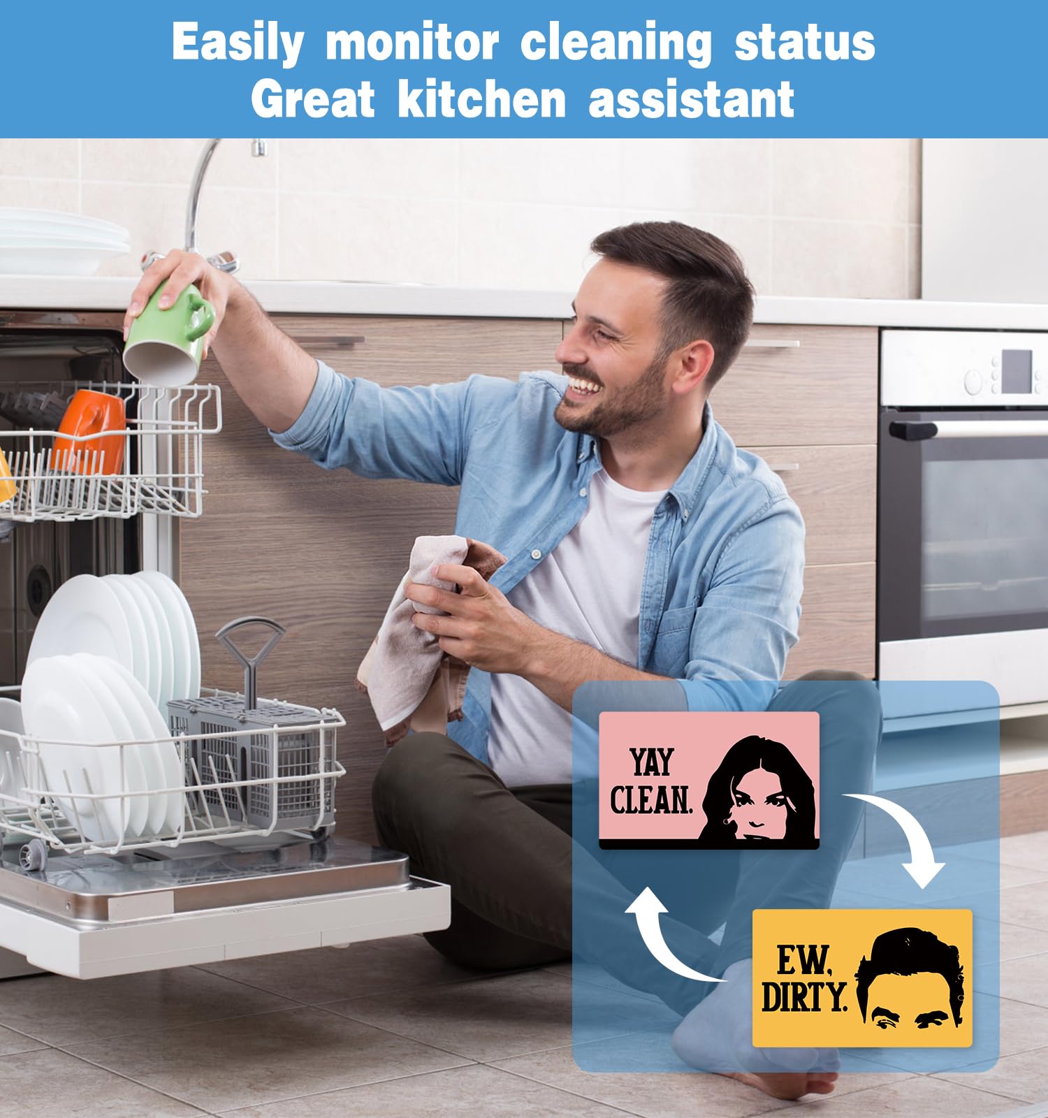 Funny David Clean Dirty Dishwasher Magnet Sign, Novelty Friends TV Show Gifts, Double Sided Clean Dirty Magnet for Dishwasher