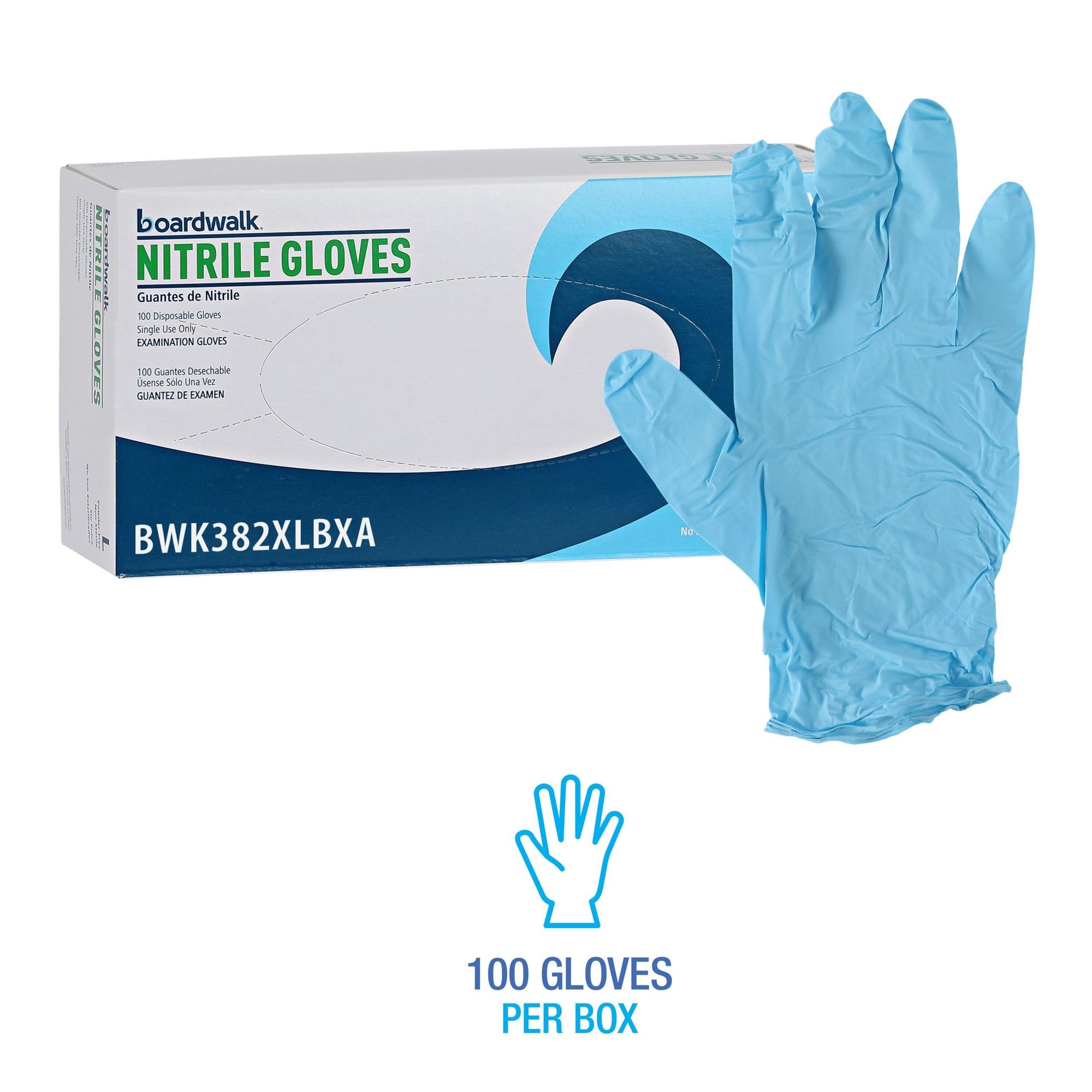 Boardwalk Disposable Examination Nitrile Gloves, X-Large, Blue, 5 Mil, 100/Box (382Xlbxa)