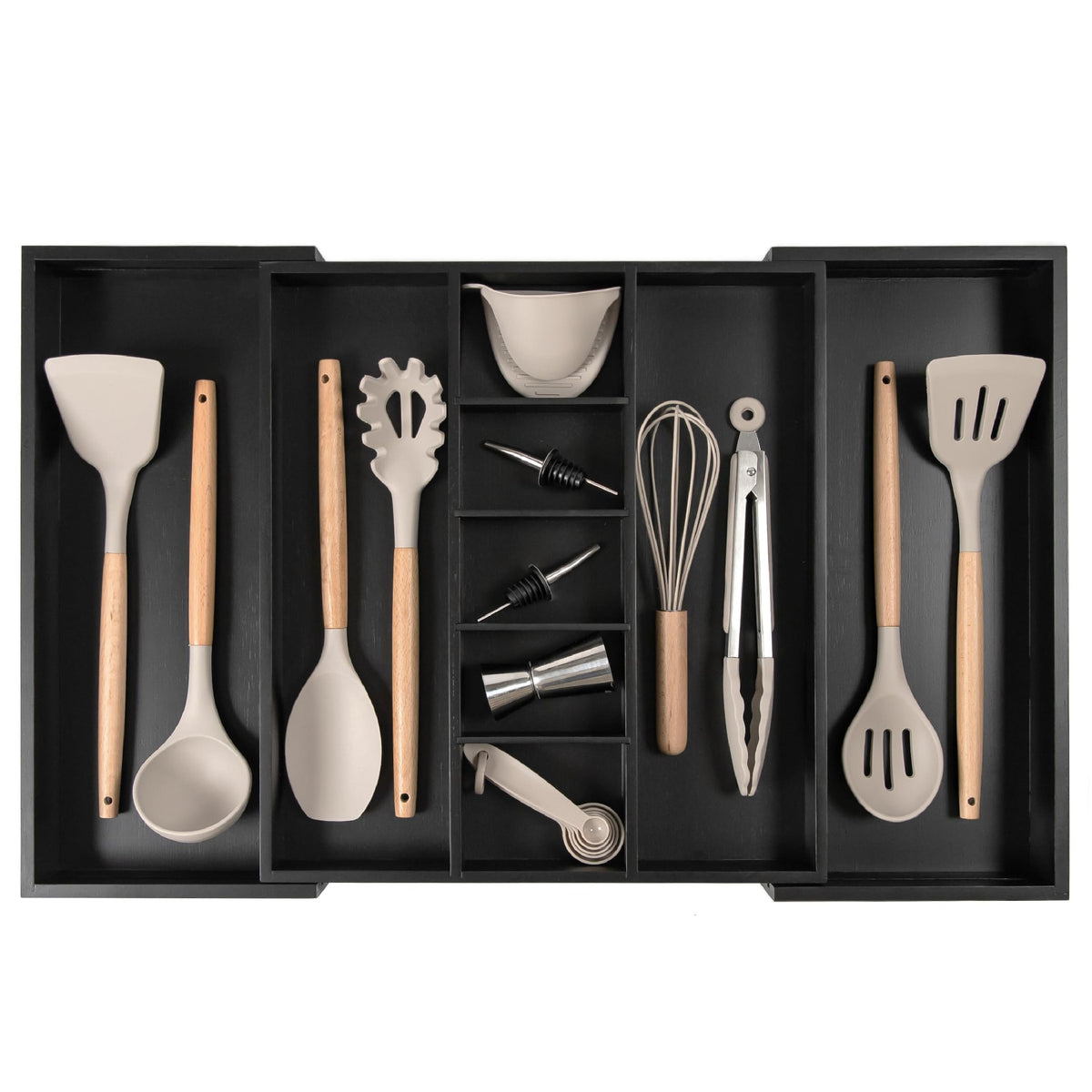 Kitchenedge Adjustable Kitchen Drawer Organizer For Utensils And Junk, Expandable To 33 Inches Wide, 9 Compartments, 100% Bamboo