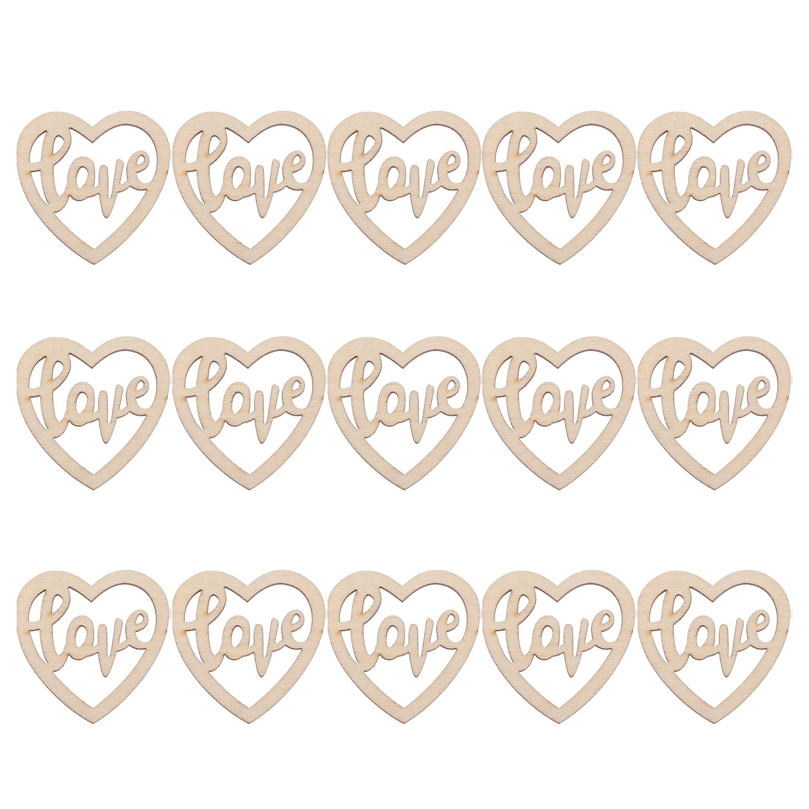 Amosfun 15Pcs Heart Wooden Ornament Heart Slices Embellishments Hollow Love Shaped Decorative Hanging Tags for Crafts Valentines