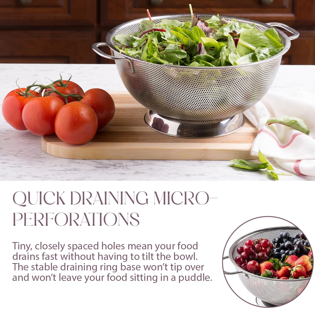 Bellemain 5 Qt Metal Colander With Handle | Pasta, Spaghetti, Berry, Fruit, Vegetable, Kitchen Food Strainer Basket | 18/8 Stain