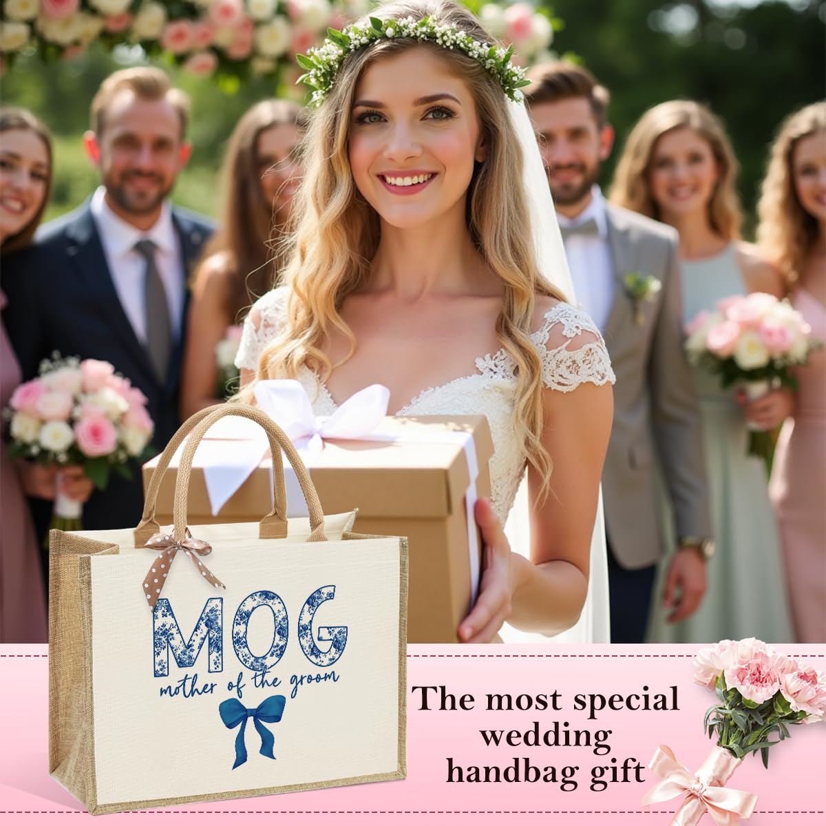 Bride Bag Gifts, Bridal Shower Gifts, Blue Bows Canvas Tote Bag, Wedding Bachelorette Honeymoon Gift Bridesmaid Tote Bags, Mothe