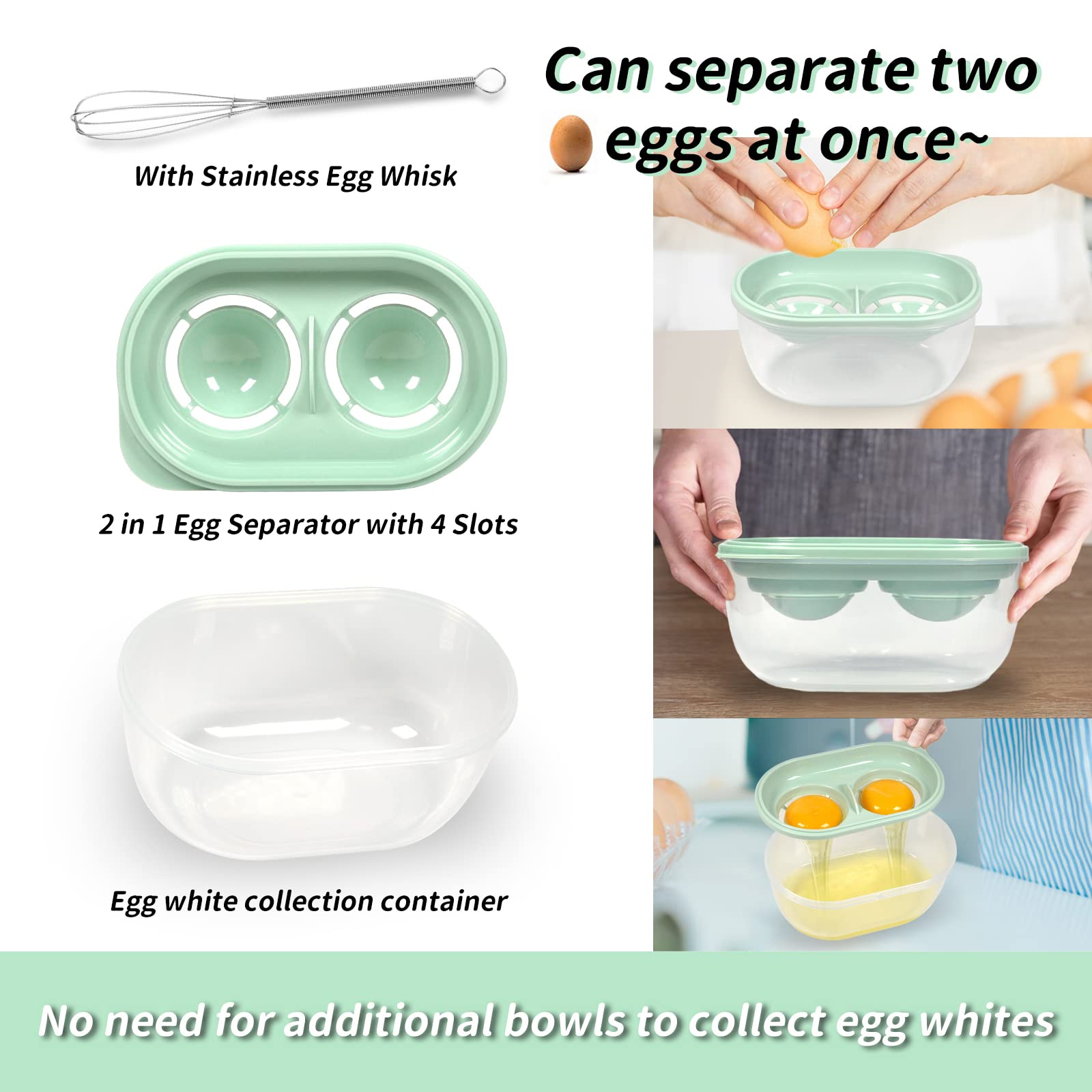 Egg White Separator With Egg Beater, Egg Separator Yolk White Separator Egg White Filter Storage Box Food Grade Level Kitchen Ga