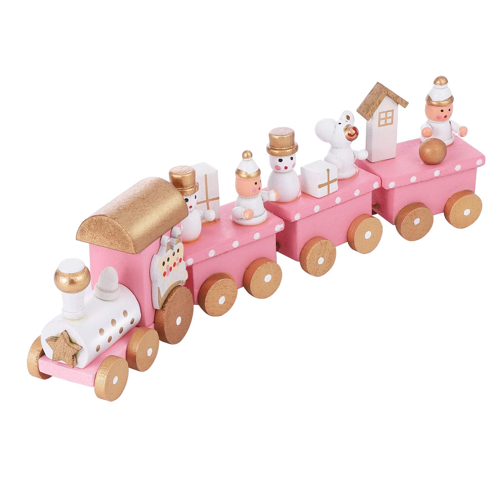 NUOBESTY Winter Wonderland Wooden Mini Train Set for Christmas Party Decorations Under Tree Pink
