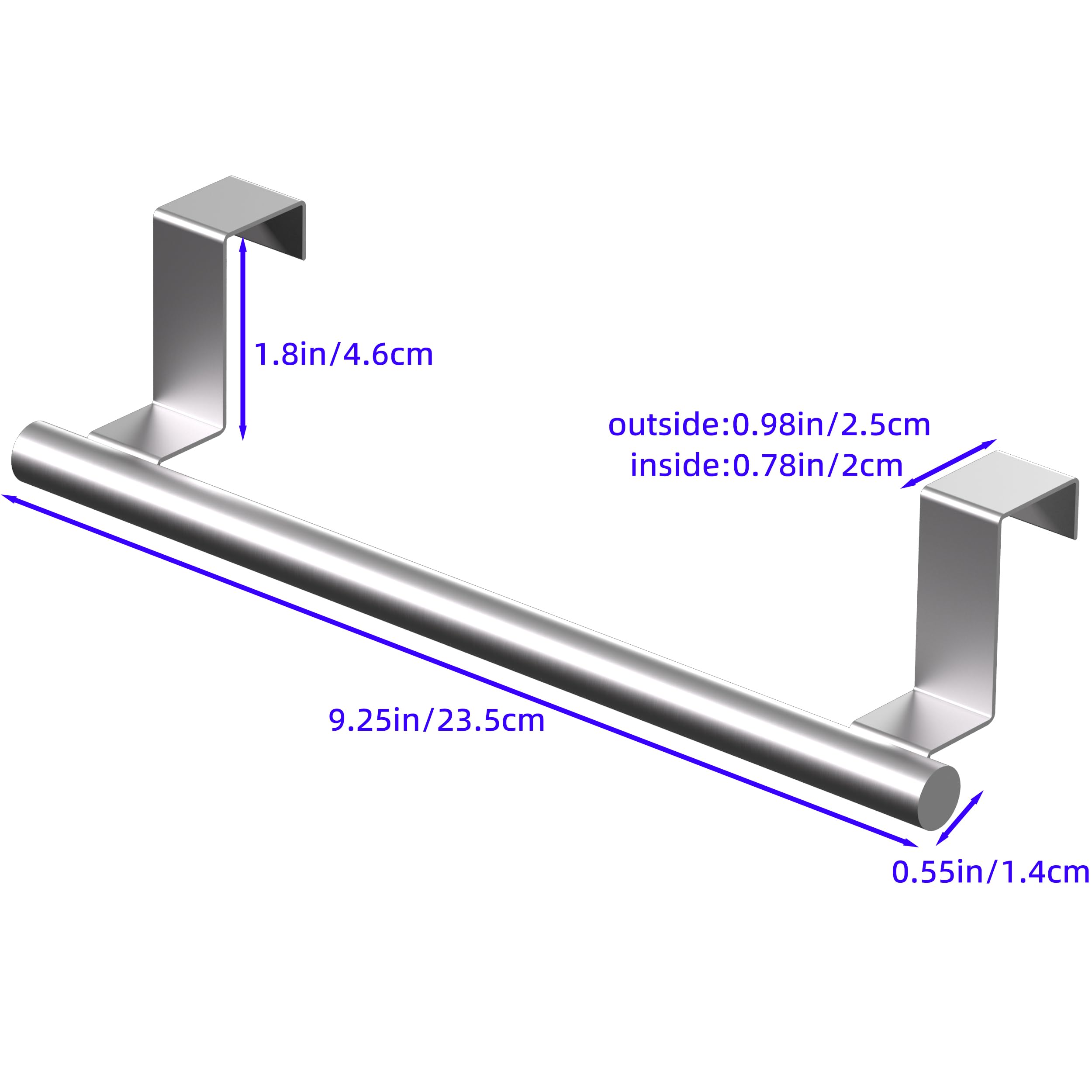 Qflushor Over Cabinet Towel Bar 9'' Kitchen Towel Rack Over Cabinet Door Silver, Cabinet Door Towel Holder Stainless Steel, Dish