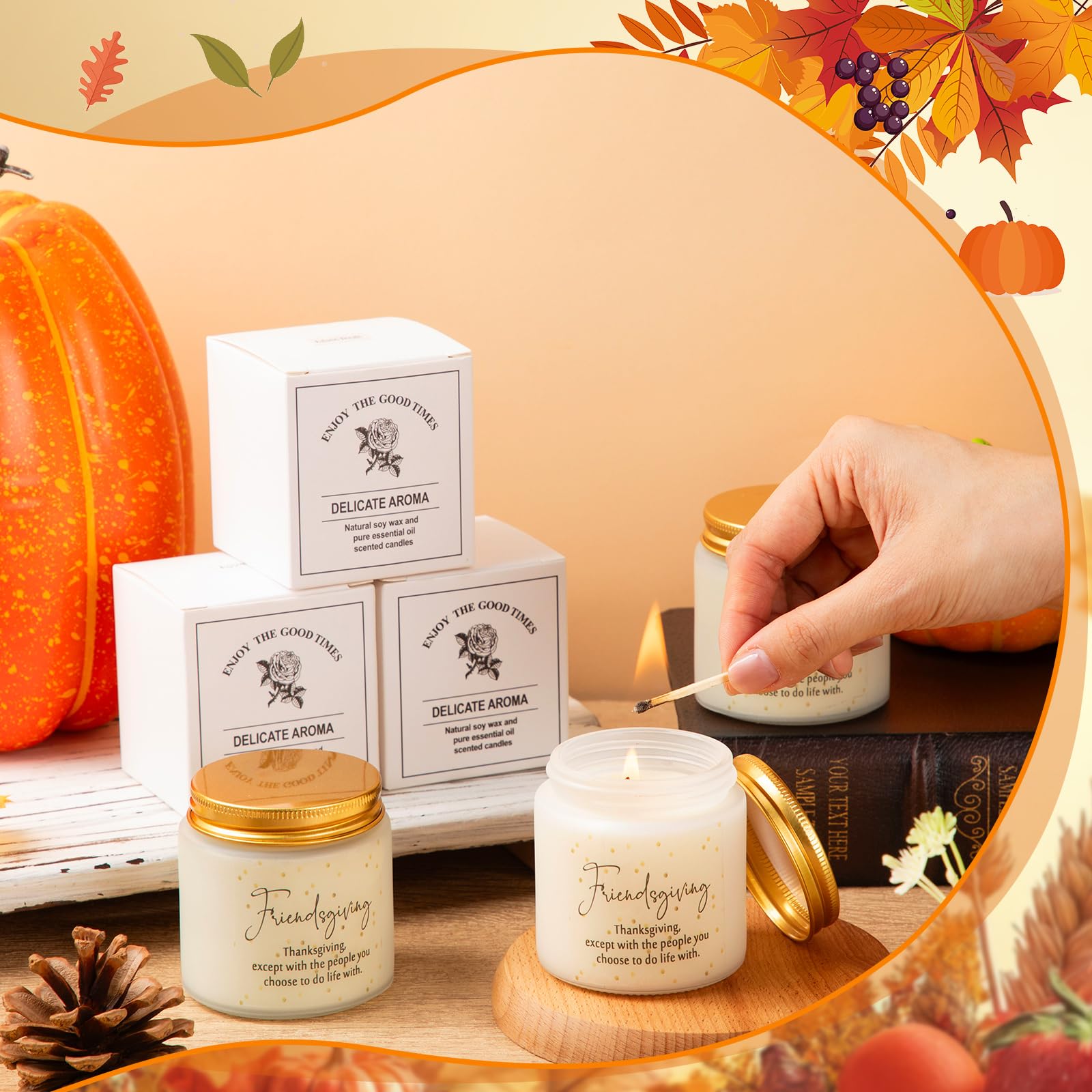 Conelist 3 Pcs Thanksgiving Gifts Fall Scented Candles Set 3.5 Oz Soy Wax Pumpkin Scented Glass Jar Candle Friendsgiving Gift fo