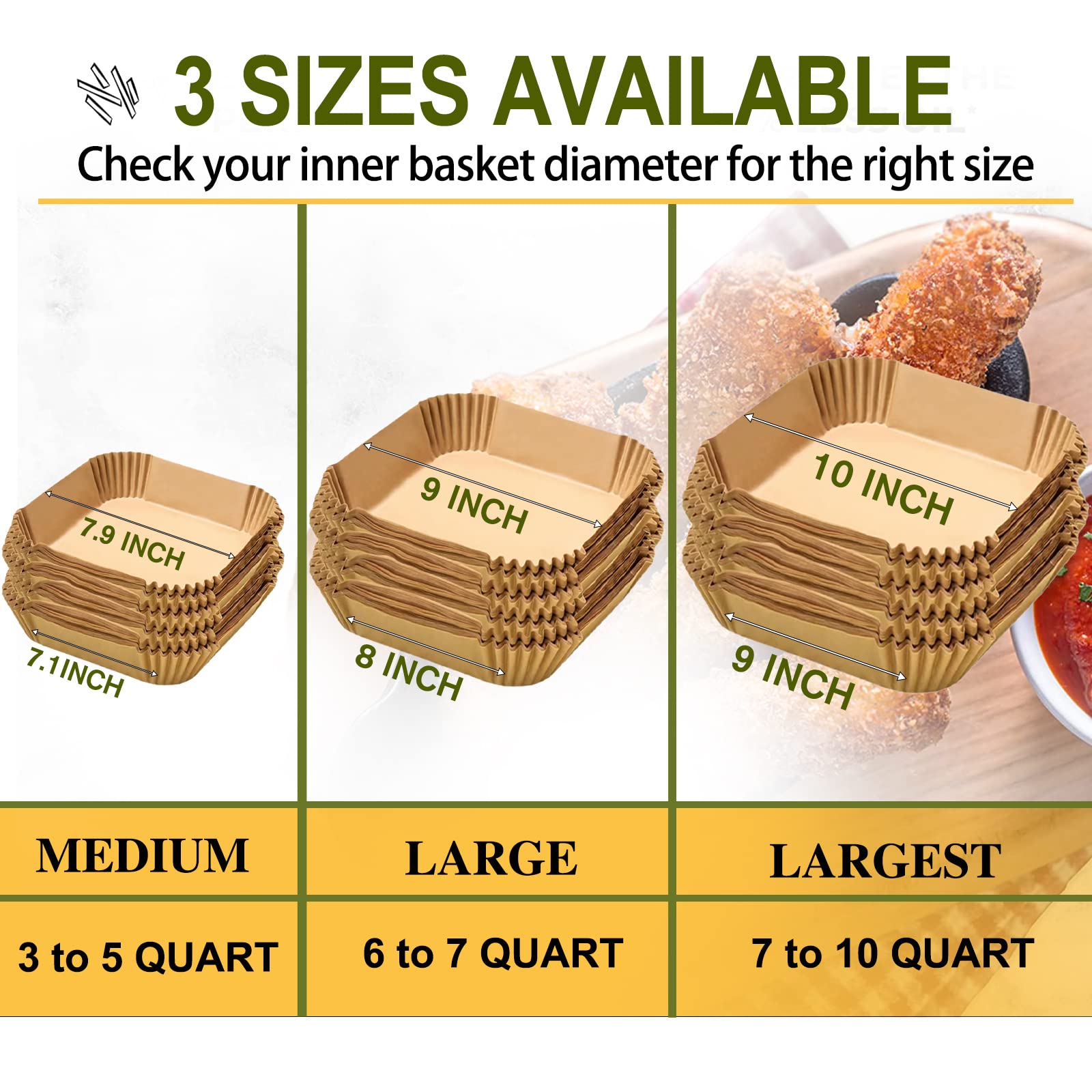 mutvle Large Air Fryer Disposable Paper Liners, 9'' Square, 125 Pcs, Oil-proof & Water-proof Parchment Paper for 5-8QT Air Fryers