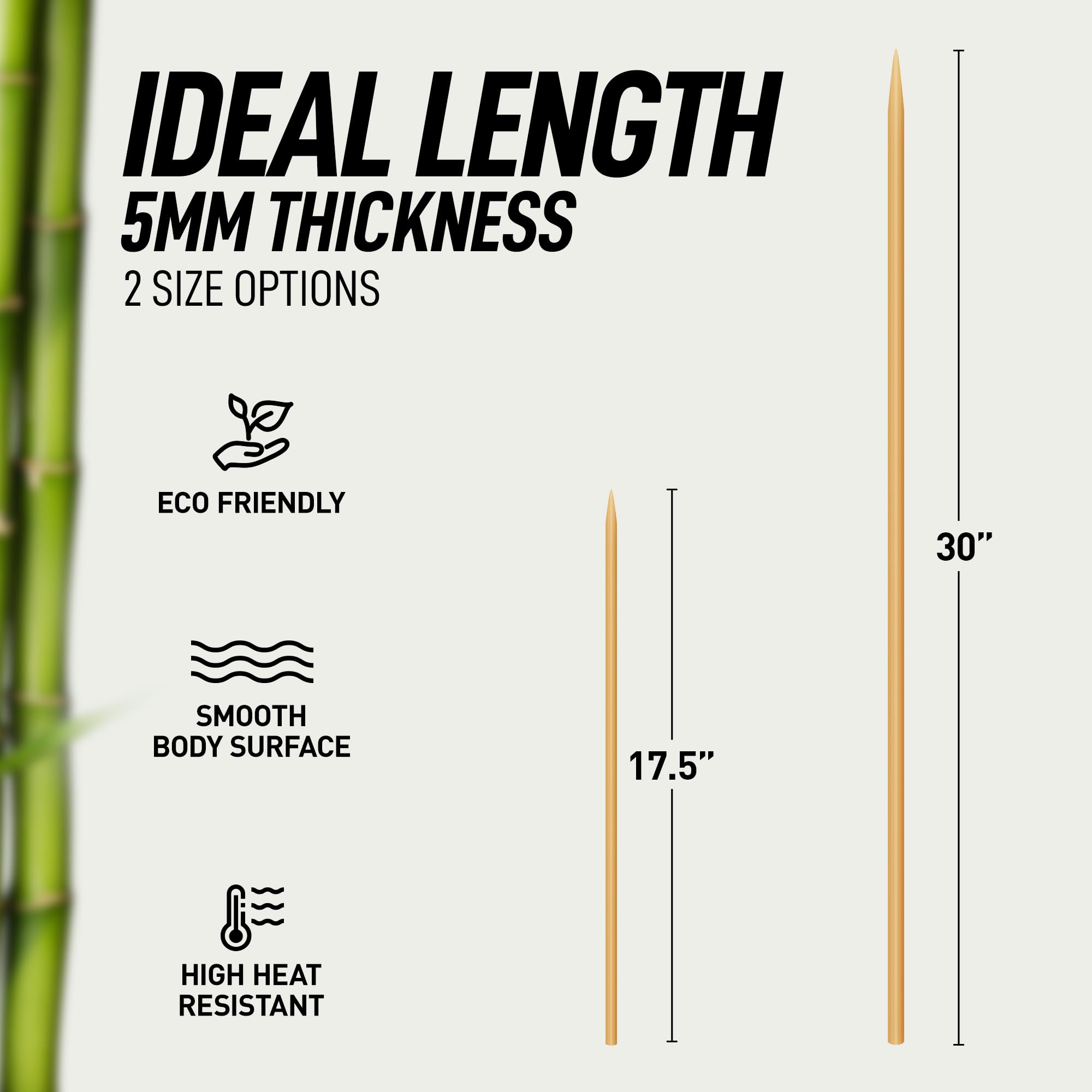Zulay 120 Pack Bamboo Wooden Skewers - 17.5'' Marshmallow Roasting Sticks & Barbeque Skewers For Campfire - Authentic Bamboo Sti
