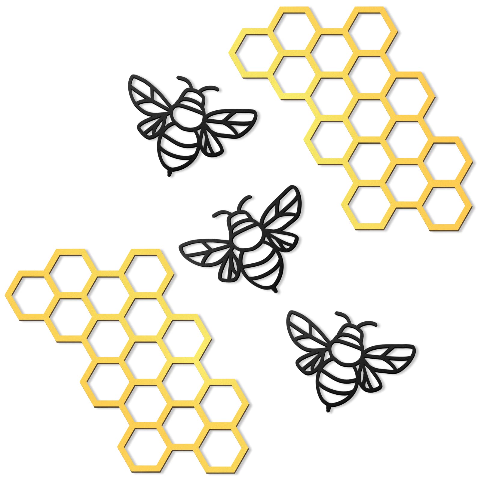Peryiter 5 Pcs Metal Bee Wall Art Farmhouse Honey Bee Honey Comb Decor Wire Metal Bee Wall Metal Decor Bee Metal Wall Hanging fo