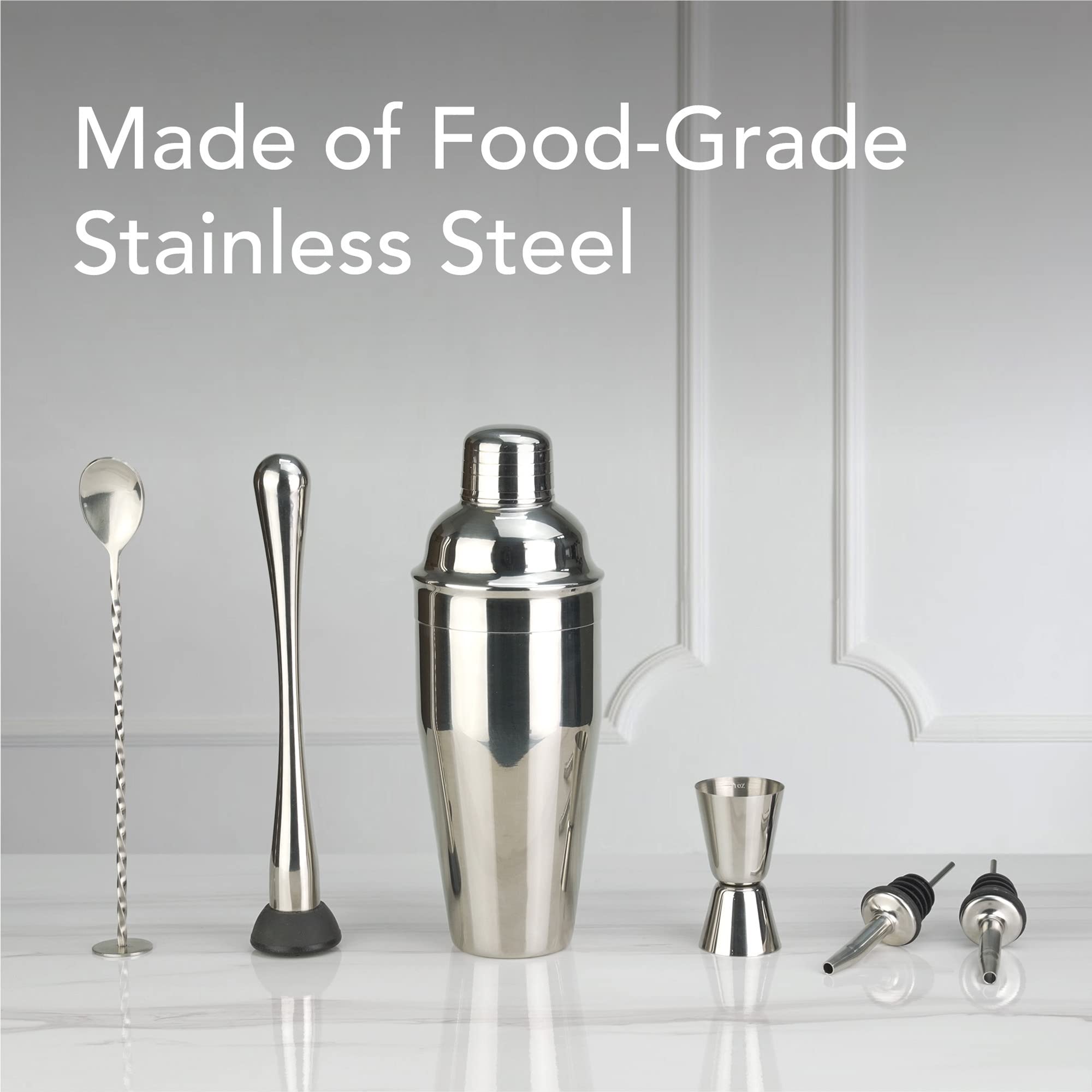 Arora Barware Set - 6pc - Stainless Steel - Professional Bar Tools for Drink Mixing  Home  Bar  Party  Silver  24oz (851111)