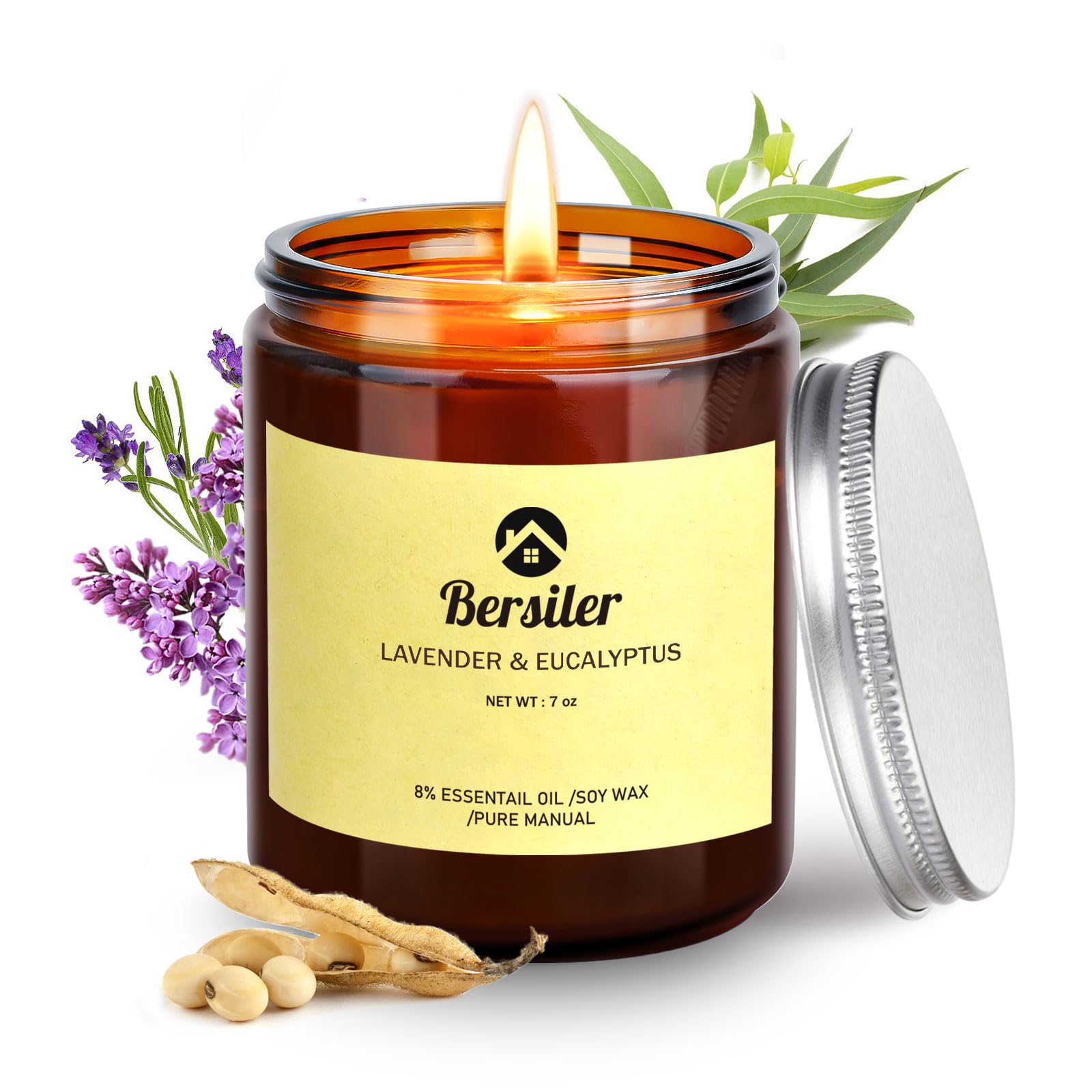 Bersiler Aromatherapy Candles, 7 OZ Lavender Eucalyptus Scented Candles Stress Relief and Relax for Home & Bedroom Gift for Wome