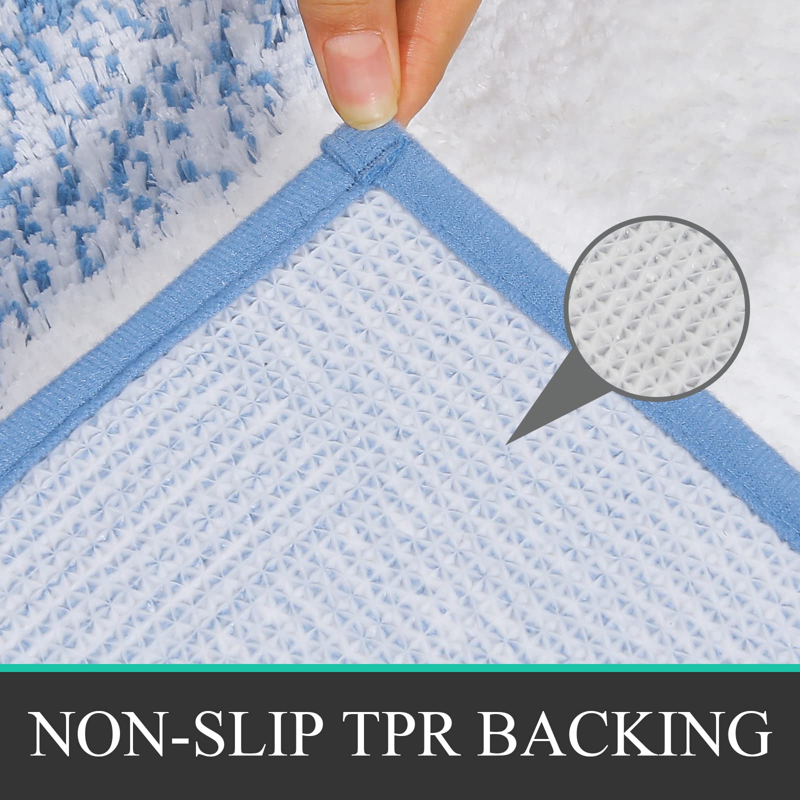 Bsmathom Bathroom Rug Set 3 Piece  Non-Slip Plush Shaggy Bath Mat  Soft and Absorbent Microfiber Bath Rugs for Bathroom  Tub and Shower Machine Washable Blue