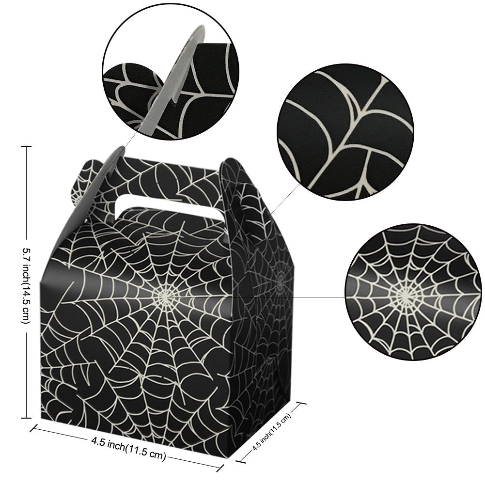 Hooqict 24Pcs Halloween Favor Boxes Paper Black Spider Web Gift Bags Halloween Treat Boxes For Halloween Kids Birthday Decoratio