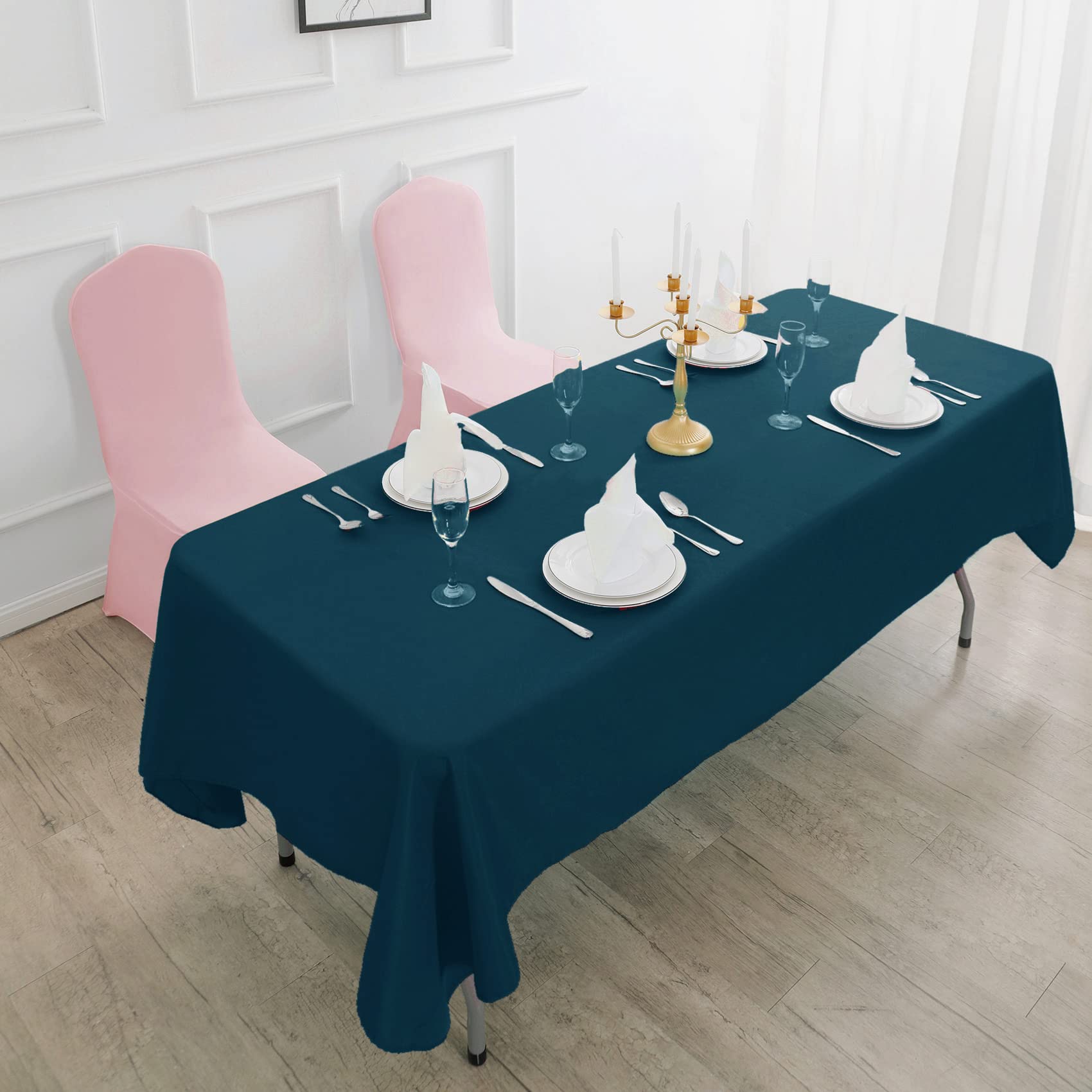 Rectangle Tablecloth - 90X156 Peacock Blue Tablecloth - Stain And Wrinkle Resistant Washable Polyester Table Cloth, Decorative F