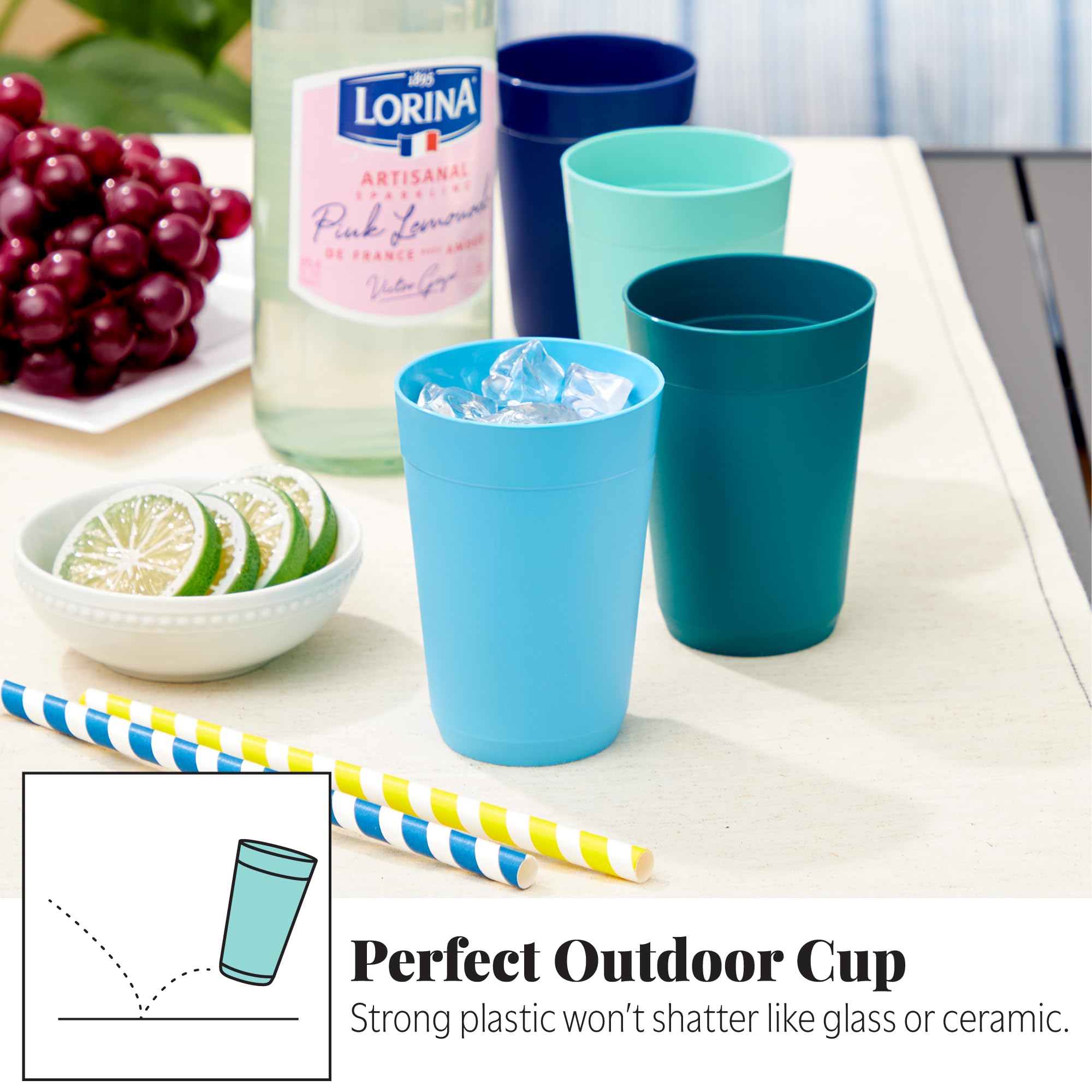 Us Acrylic Newport 10 Ounce Unbreakable Plastic Stackable Juice Tumblers In Coastal Colors | Set Of 12 Drinking Cups | Reusable,