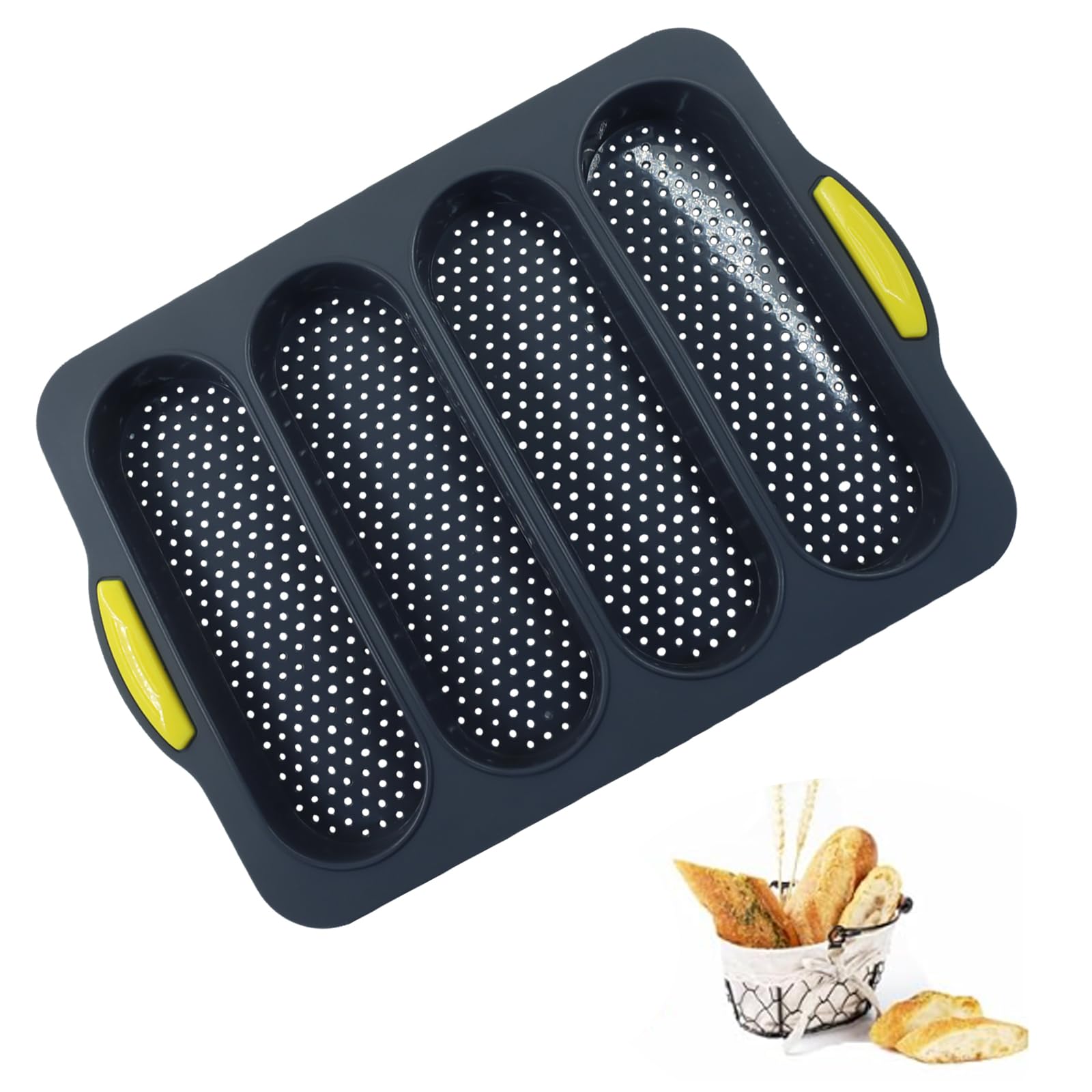 Litoexpe 1 Pcs Silicone Hot Dog Bun Pan, Nonstick Bread Forms Mini Baguette Molds Baking Tray for Hot Dog Bun Rolls Cake