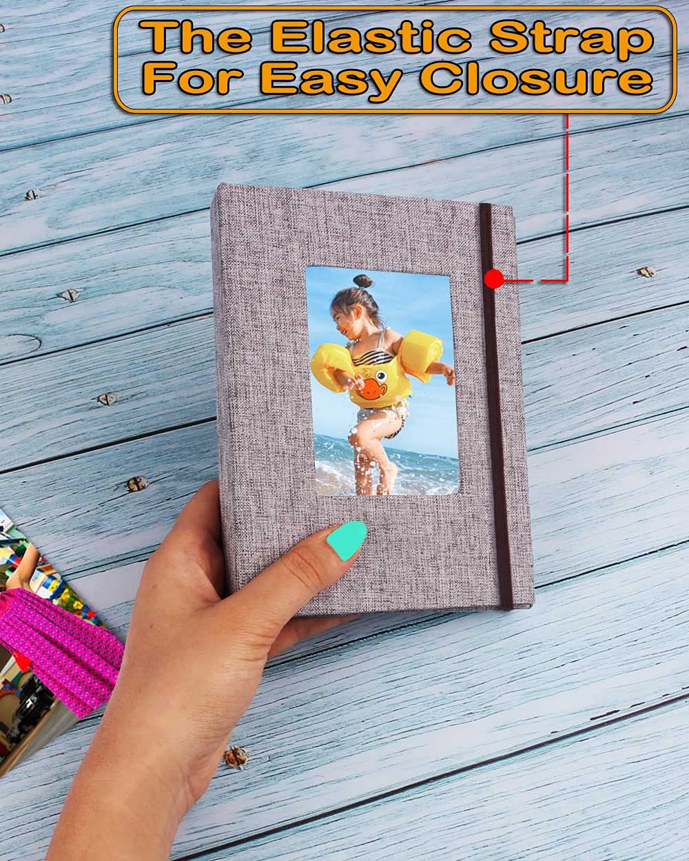 Small Photo Album 5x7 - 2 Pack  Each 26 Clear Pages Hold 52 Pictures. 5x7 Photo Album for 5x7 Photos  Artwork  Drawings  Linen Cover with Front Window  Grey Fabric
