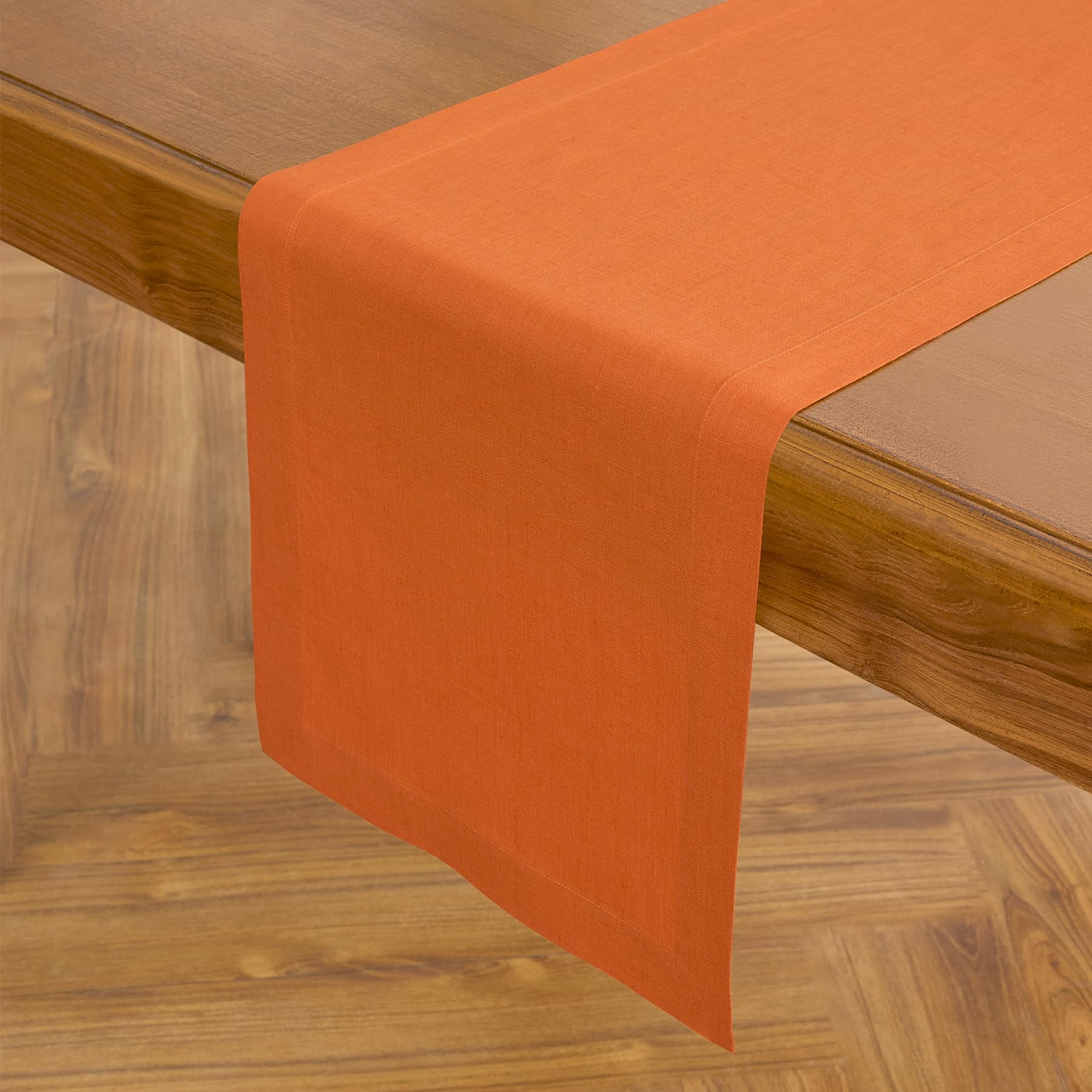 Solino Home Linen Table Runner 36 Inches - 100% Pure Linen Persimmon Orange Table Runner 14 x 36 Inch Ideal for Dresser and Coff
