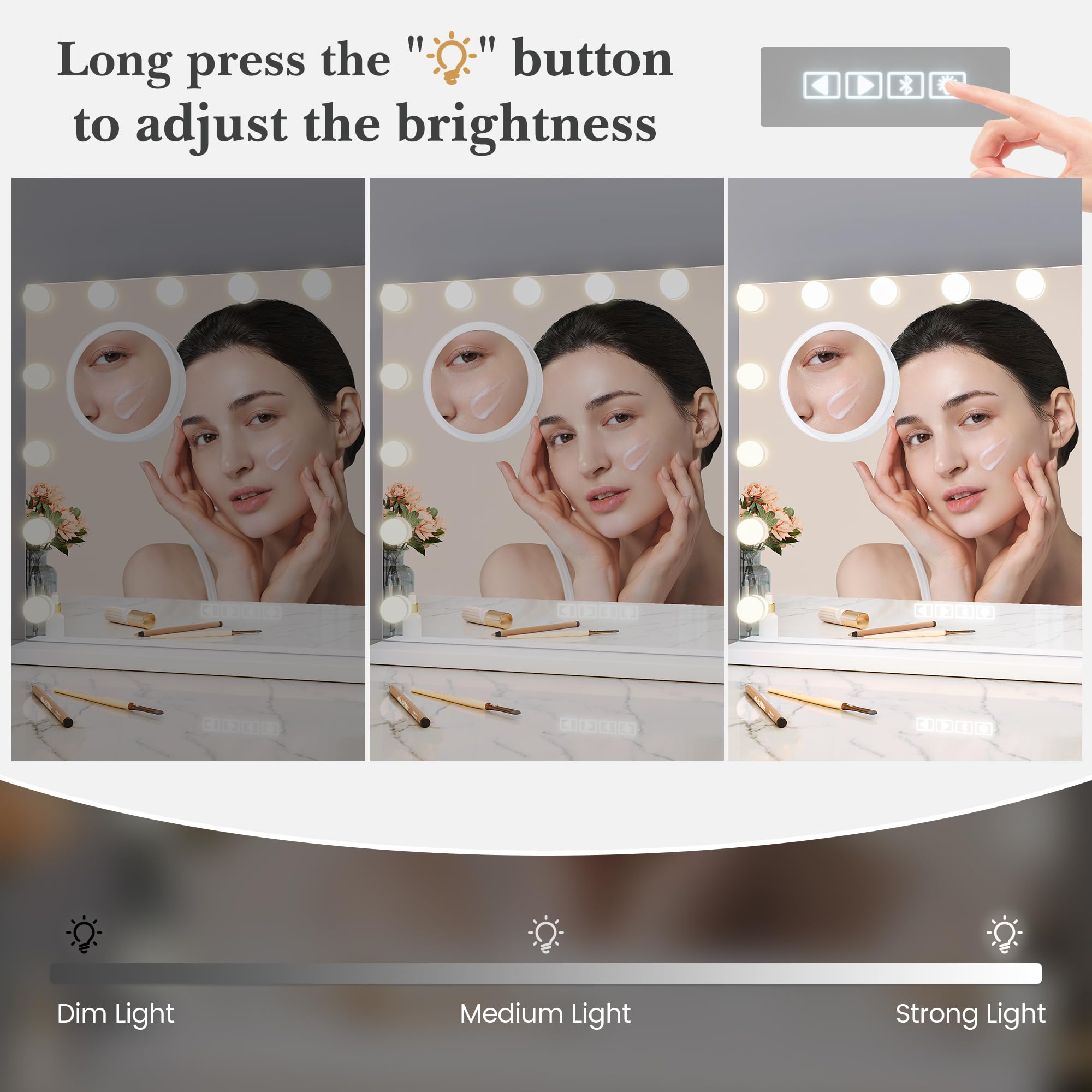 Vanity Mirror With Lights And Speaker, Lighted Vanity Mirror With 15 Led Bulbs, 3 Color Modes, Support Answer Call, Touch Screen