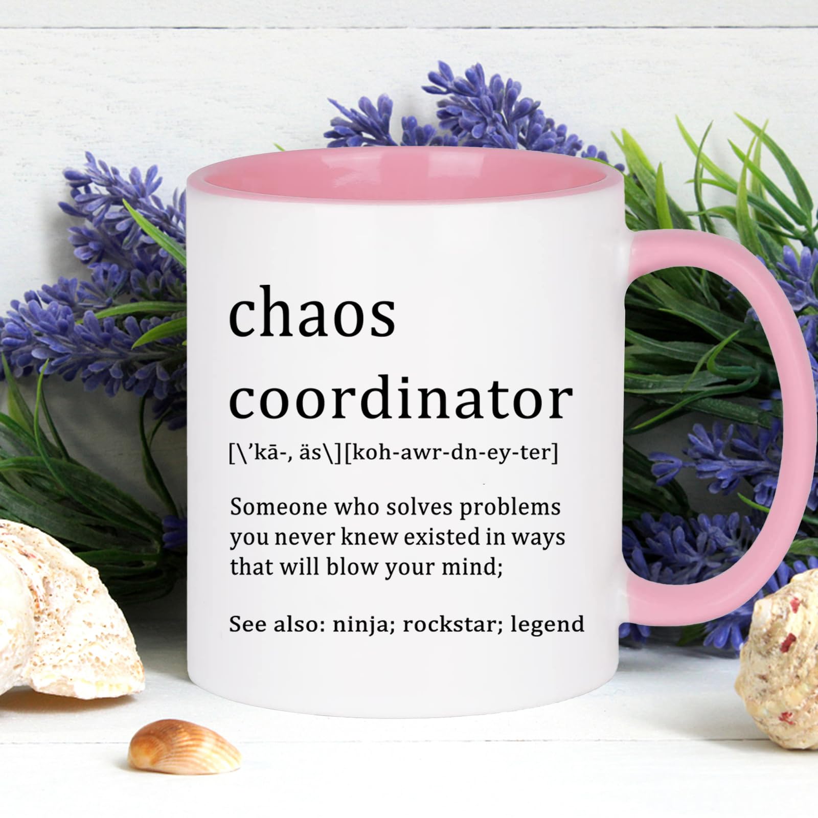 WENSSY Pink Chaos Coordinator Mug, 11 oz, Porcelain, Coffee Cup, Christmas Gift for Coworkers, Boss