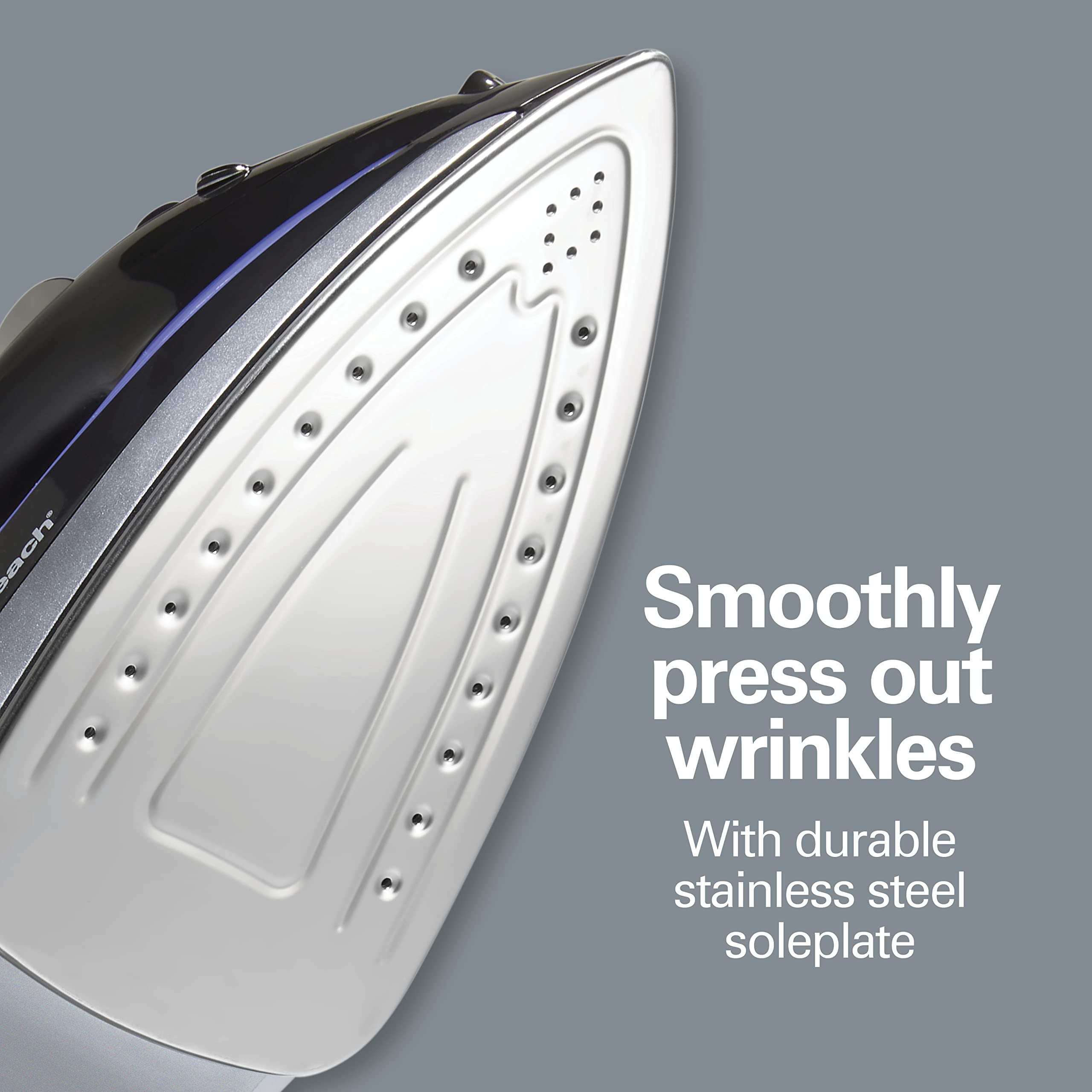 Hamilton Beach Steam Iron For Clothes & Garment Steamer With Smooth Press Stainless Steel Soleplate, 1200 Watts, 8 Retractable C