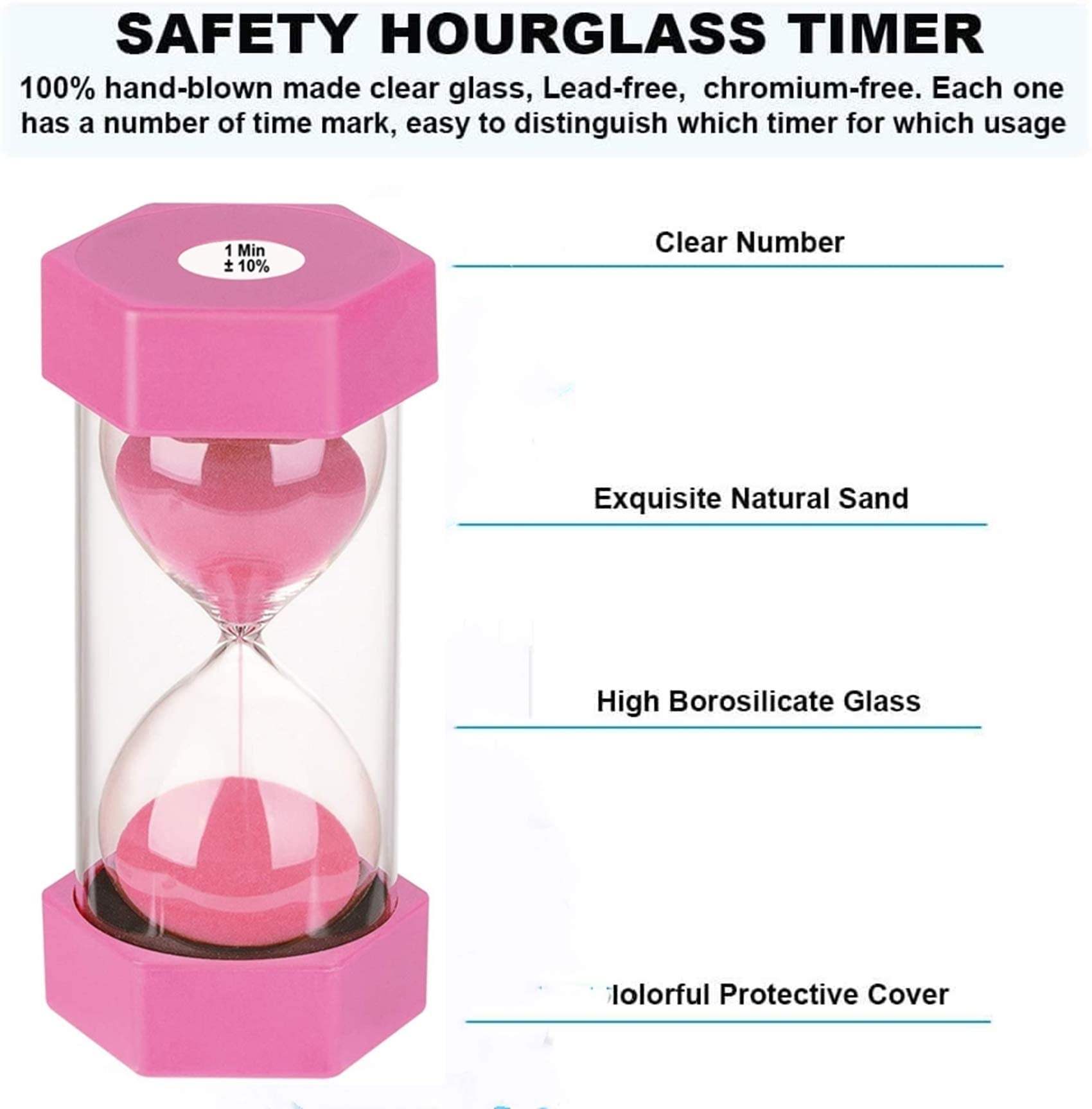 60 Minute Sand Timer Hourglass, Suliao Unbreakable Pink Sand Watch 60 Minute, Small Sand Clock One Minute, Plastic Hour Glass Ti