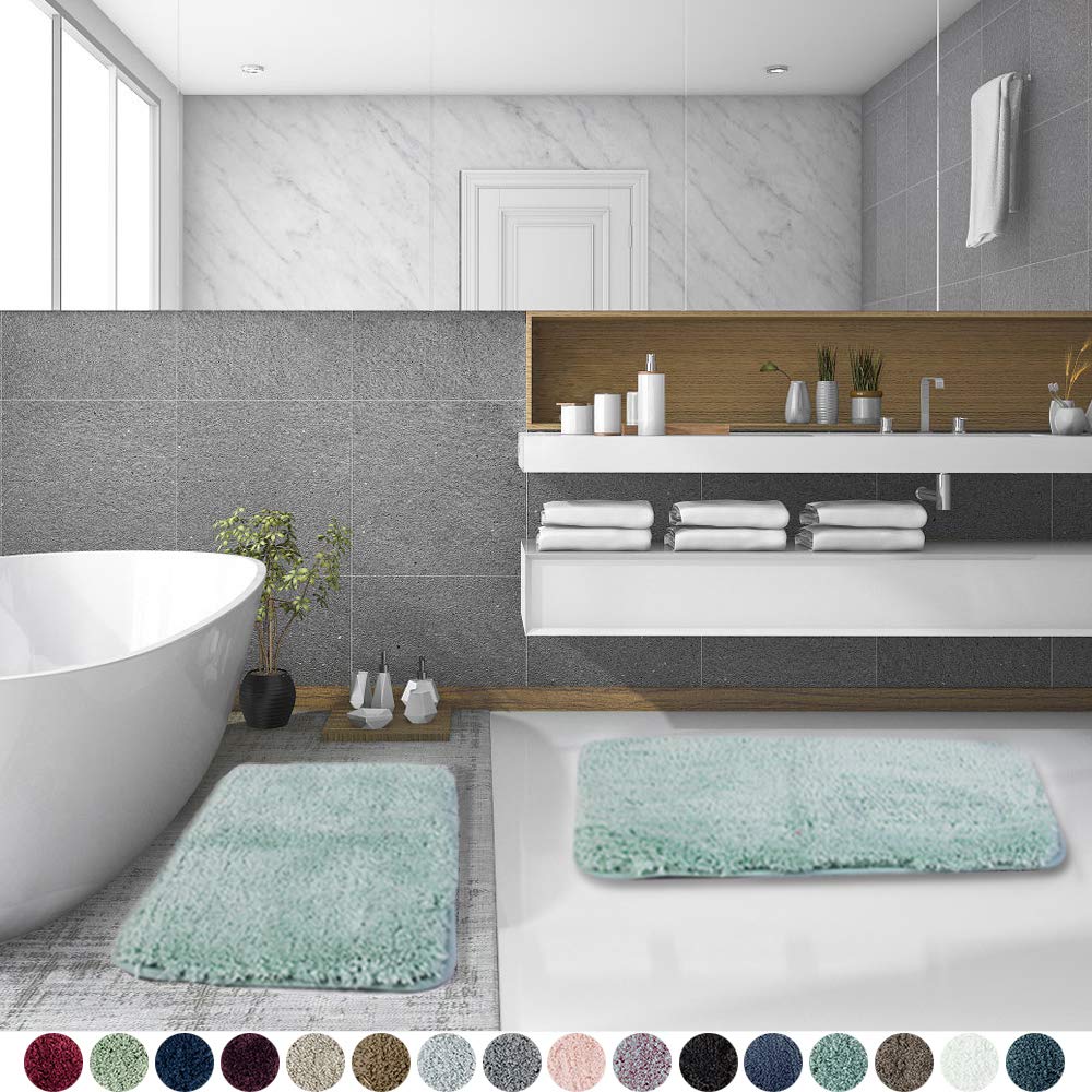 Walensee Shaggy 2 Piece Bath Rug Set, (20 X 32, 2 Pack Set, Aqua) Bathroom Rug Set Bath Mats For Bathroom Machine Wash/Dry Absor
