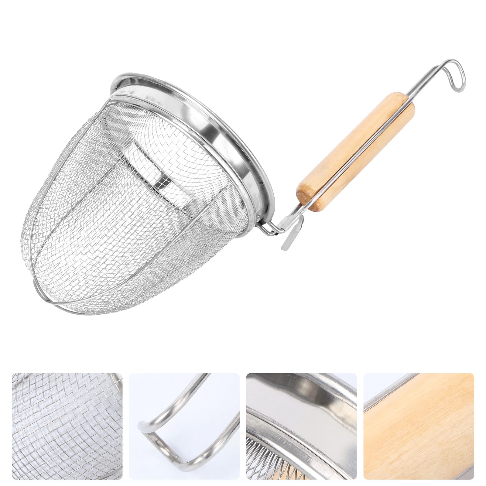 Hemoton Kitchen Stainless Steel Fine Wire Mesh Sieve Noodle Strainer Basket Cooking Filter Spoon Ladle For Pasta Ramen Deep Frie