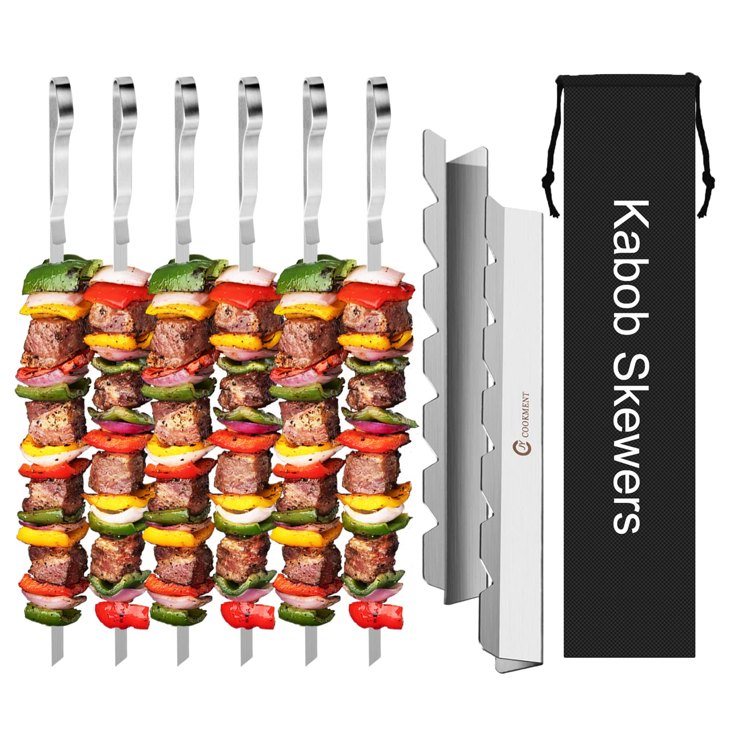 Kabob Skewers Stainless Steel Long Bbq Barbecue Skewers, Flat Metal Kebob Sticks Wide Reusable Grilling Skewers For Meat Chicken