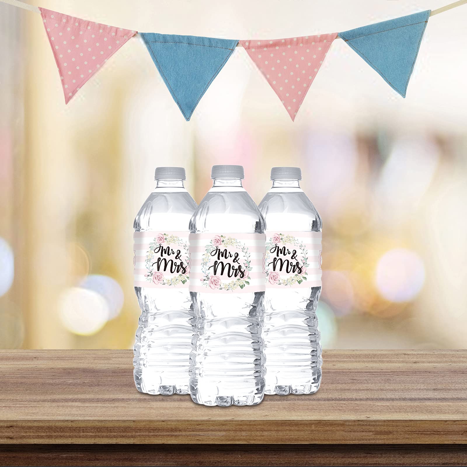 Pink And White Mr & Mrs Water Bottle Stickers/Birdal Shower Bottle Wrappers/Wedding Party Bride To Be Water Labels Supplies (Set